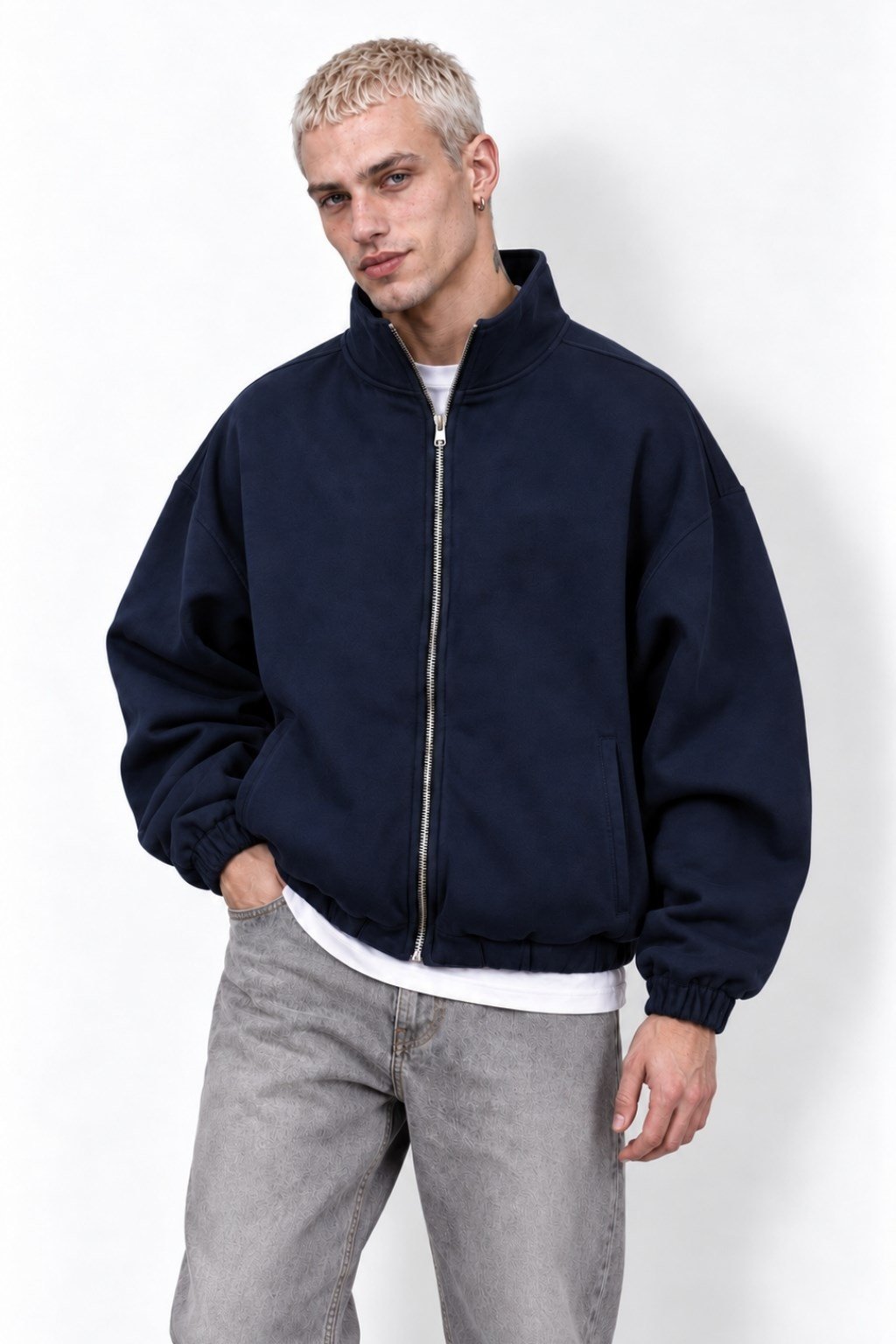 PANDA FABRIC CROPPED BOXY FİT BOMBER LACİVERT