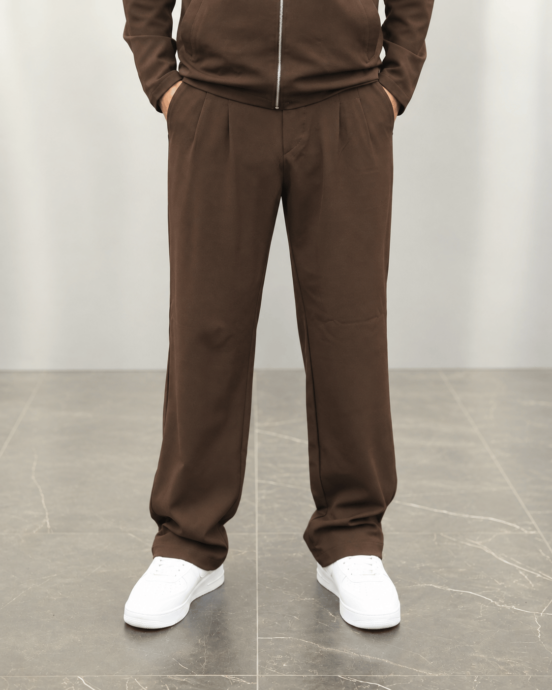 PİLE DETAYLI KUMAŞ BAGGY KAHVE