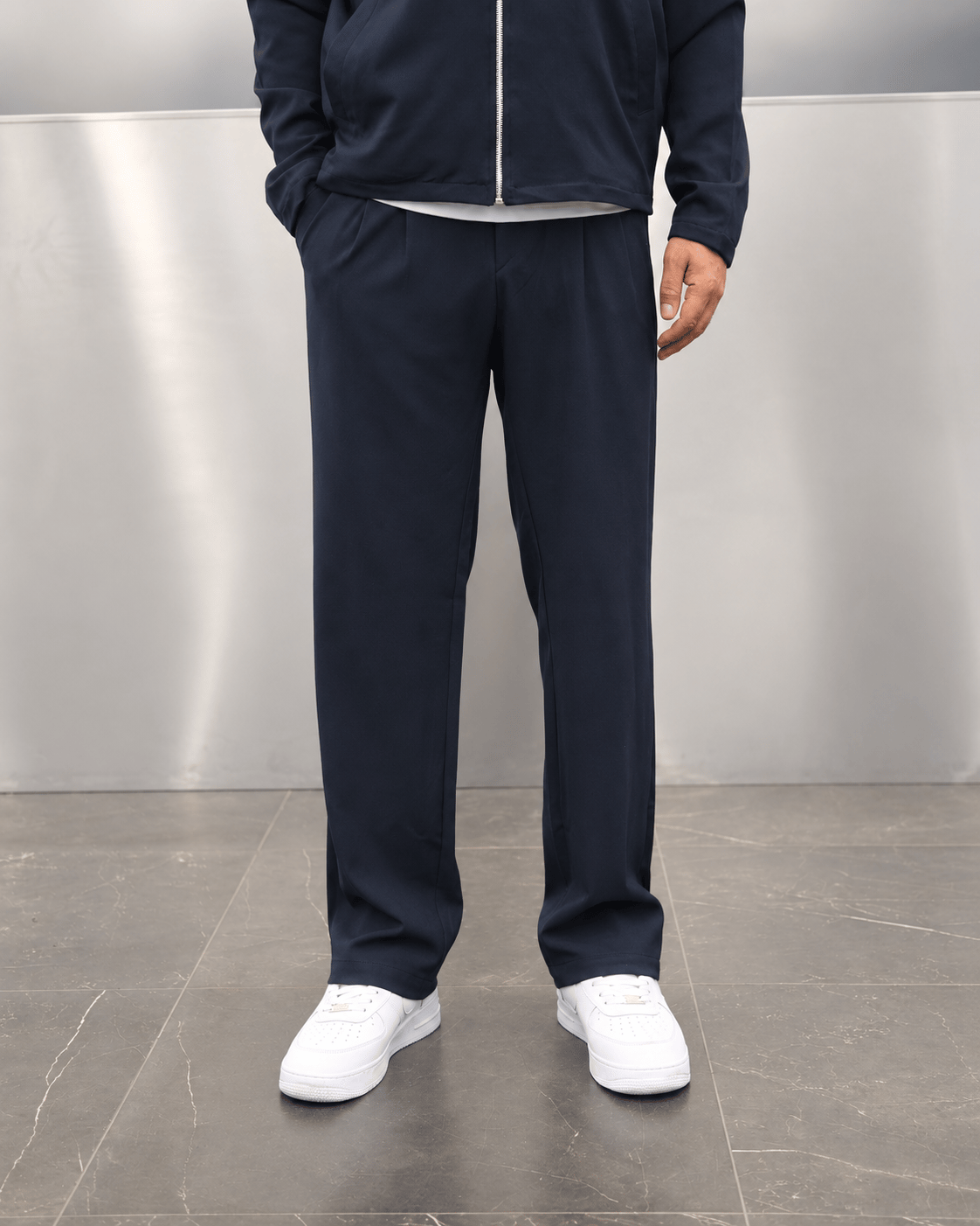 PİLE DETAYLI KUMAŞ BAGGY LACİVERT