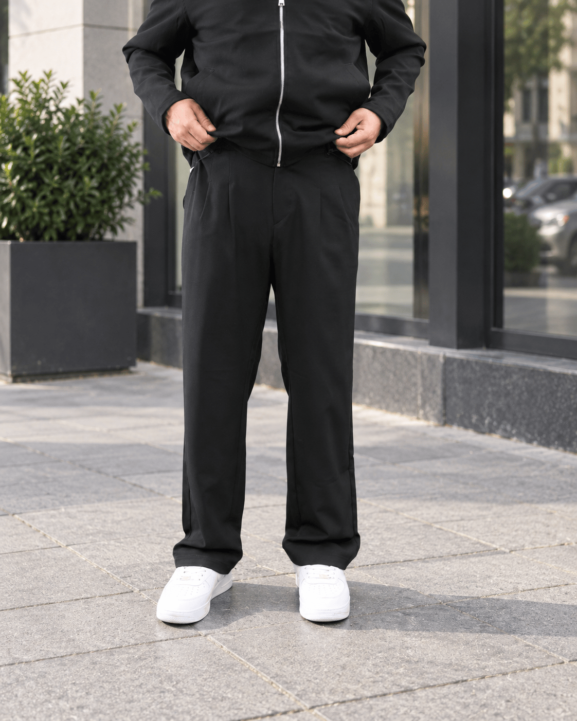 PİLE DETAYLI KUMAŞ BAGGY SİYAH