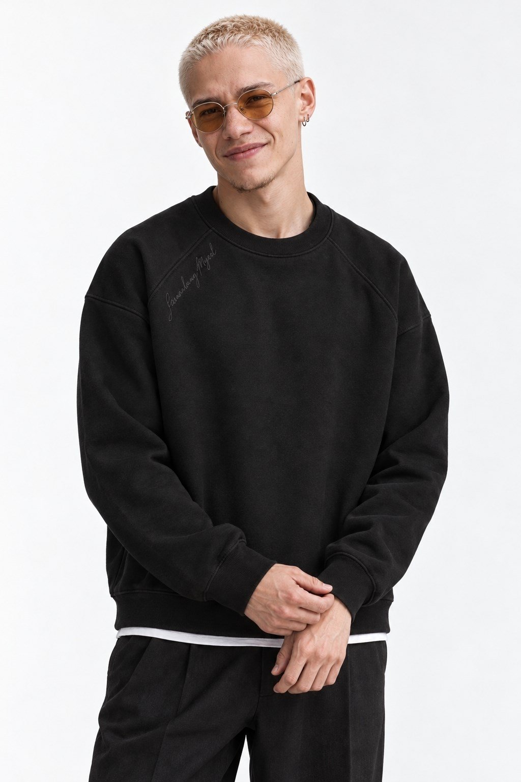 REGLAN KOL BOXYFİT BİSİKLET YAKA SWEATSHİRT SİYAH