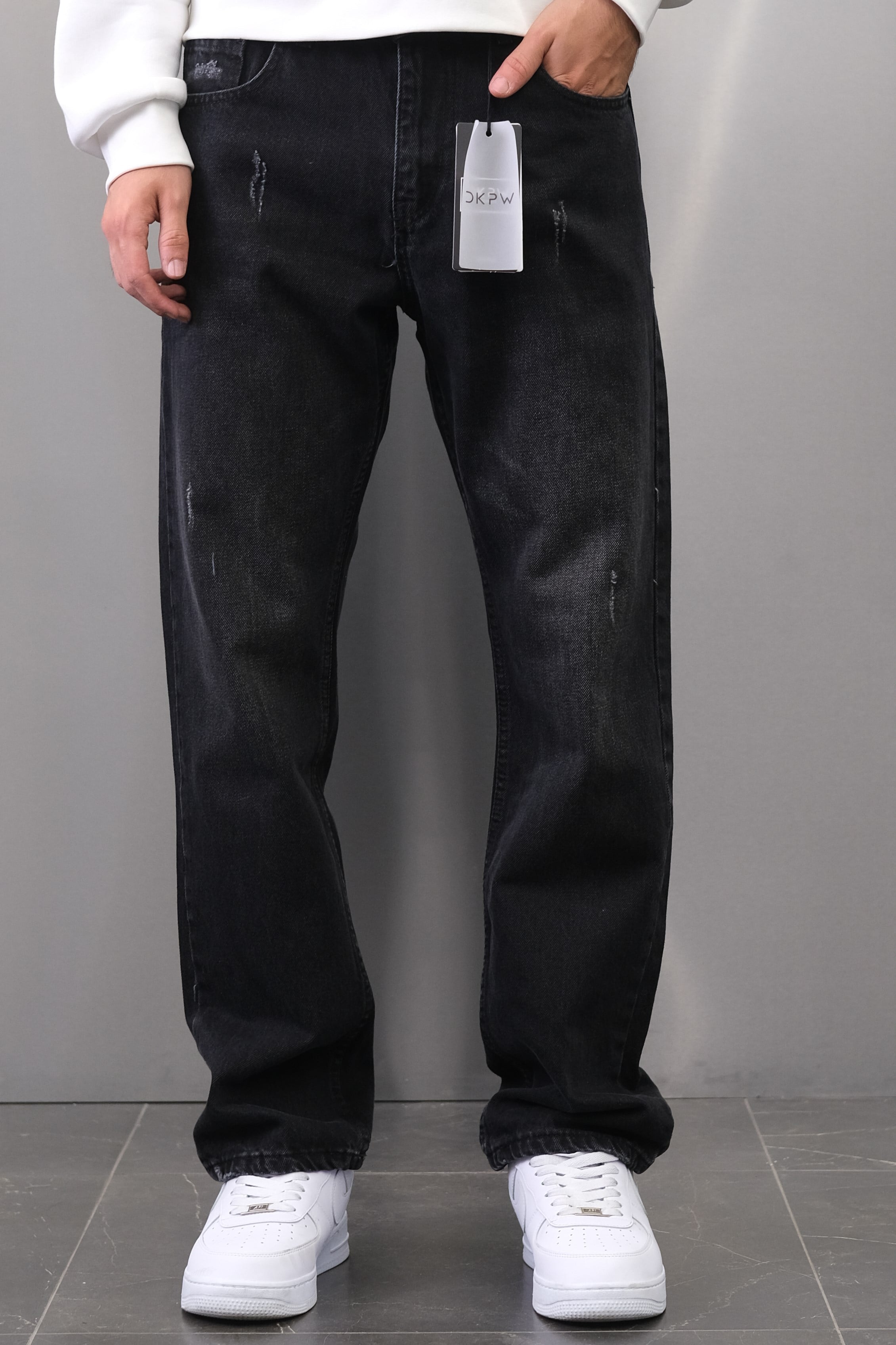 SİYAH ESKİTME TIRNAKLI BAGGY JEANS