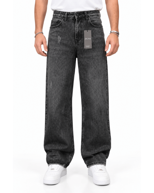 SİYAH YIKAMA EFEKTLİ TIRNAKLI EXTRA BAGGY JEANS