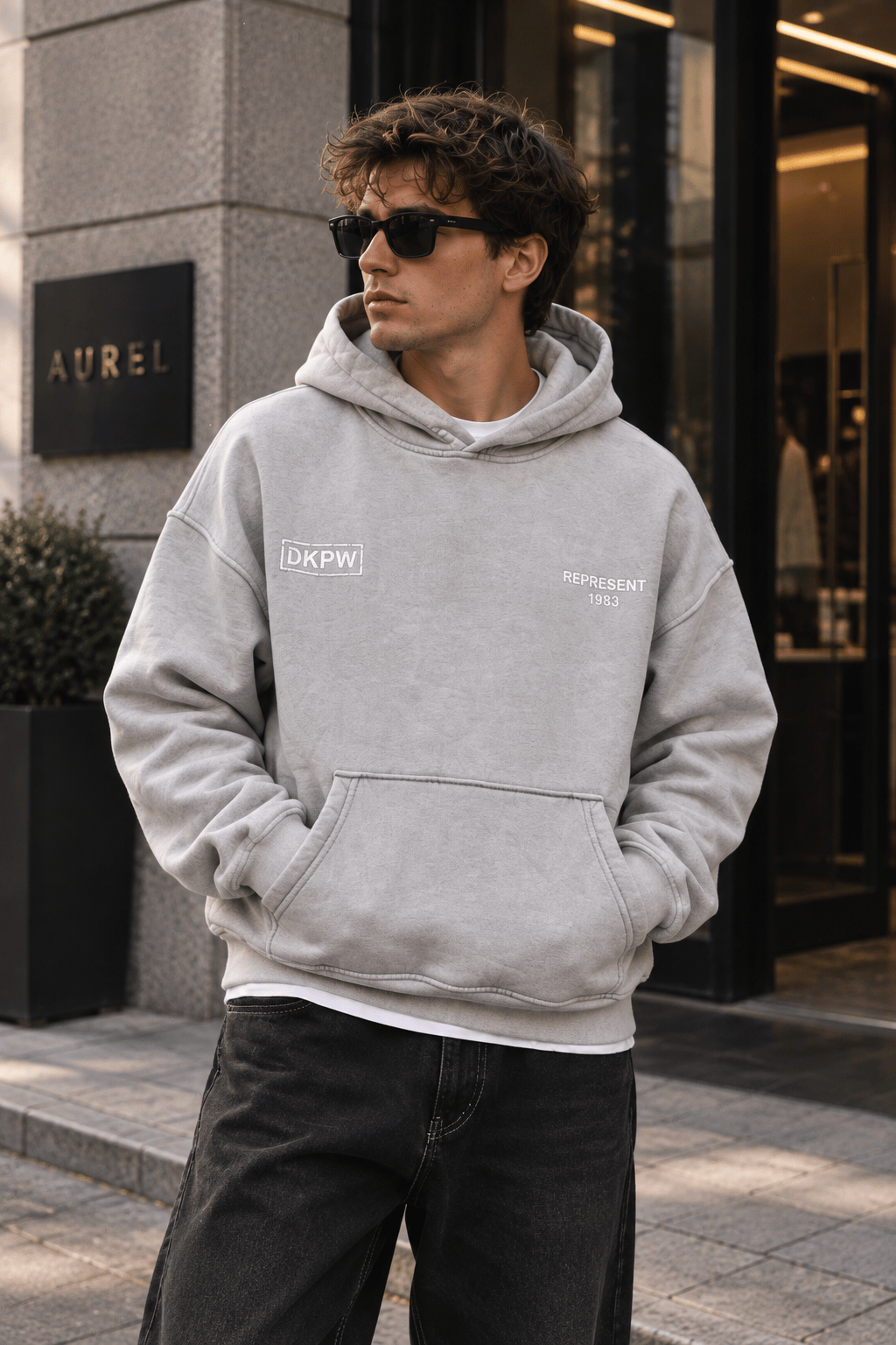 YIKAMALI BOXYFİT OVERSİZE KAPŞONLU SWEATSHİRT GRİ
