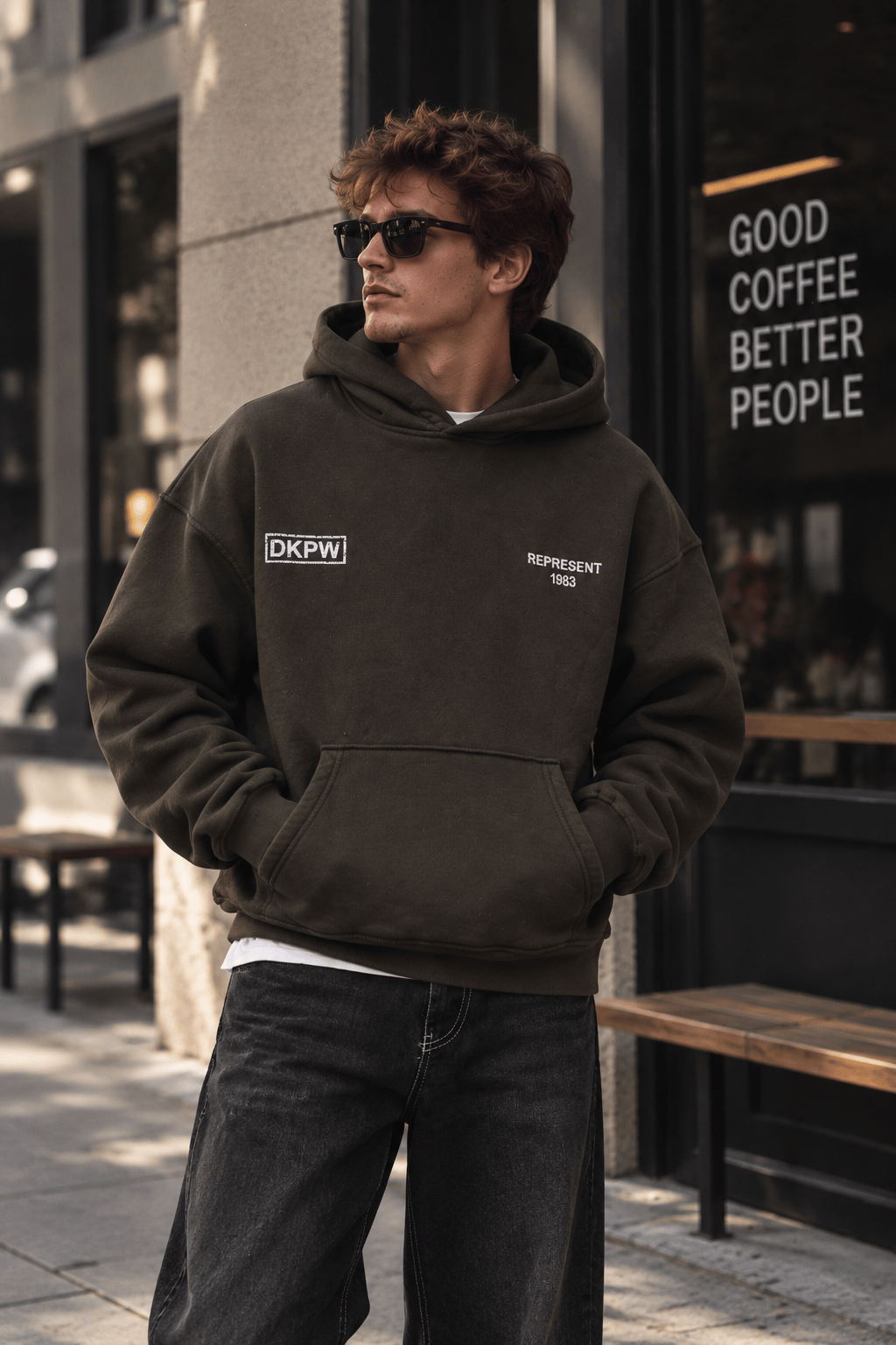 YIKAMALI BOXYFİT OVERSİZE KAPŞONLU SWEATSHİRT KAHVE