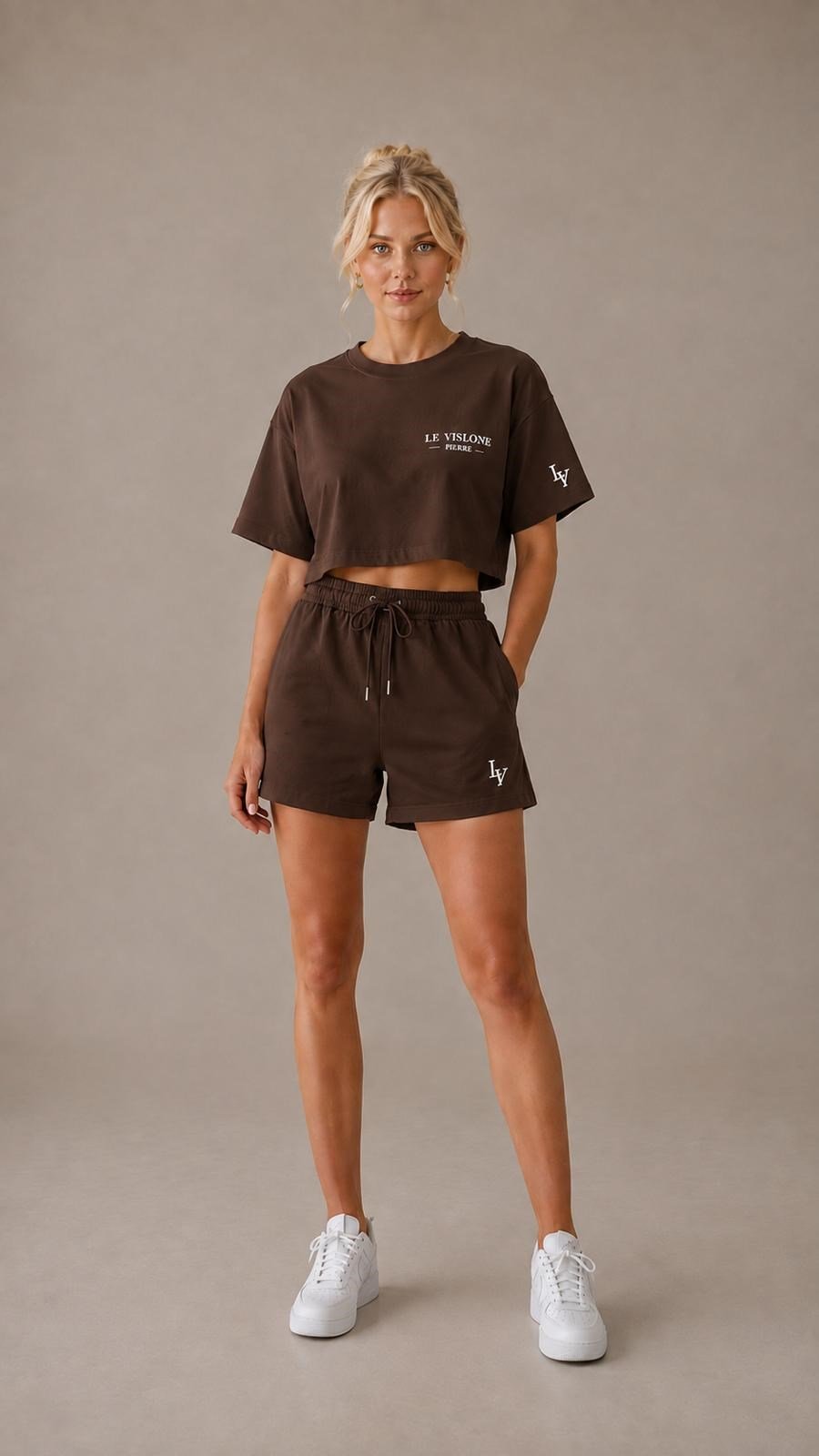 kahverengi şort t short takım 