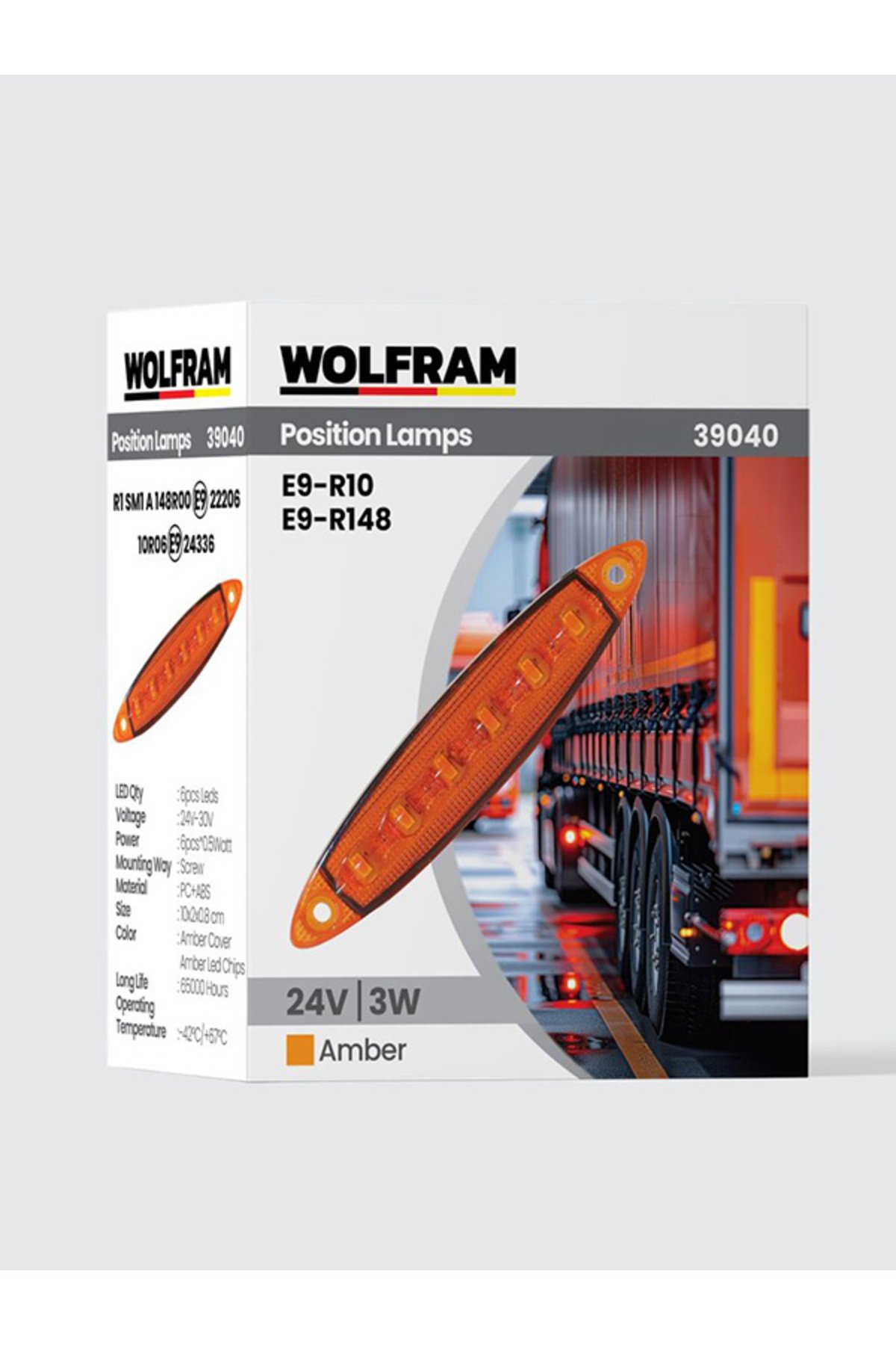 39040 24V YAN POZİSYON LAMBA 6 LED 3W AMBER E9-R10 BELGELİ - 10 Adet