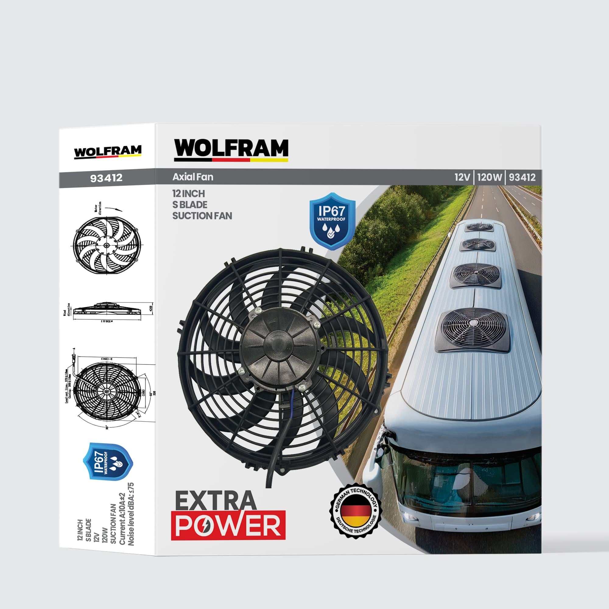 AXİAL FAN 12 İNCH S KANAT IP67 SU GEÇİRMEZ WOLFRAM 93412	