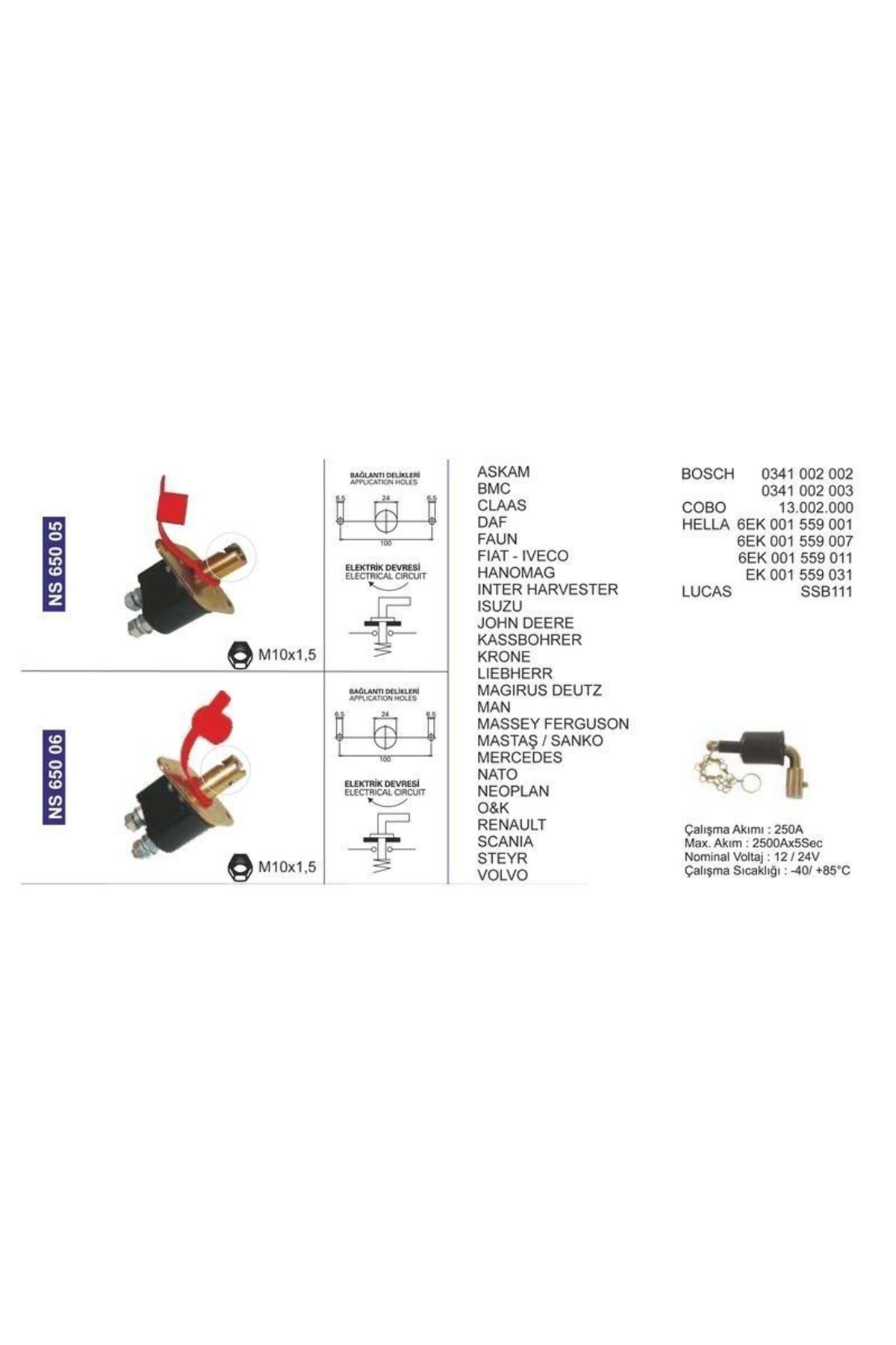 Akü Devre Kesicisi Kamyon-Tır-İş Makinaları-Hella-Cobo-Bosch/Unıversal 33186 - NS65005