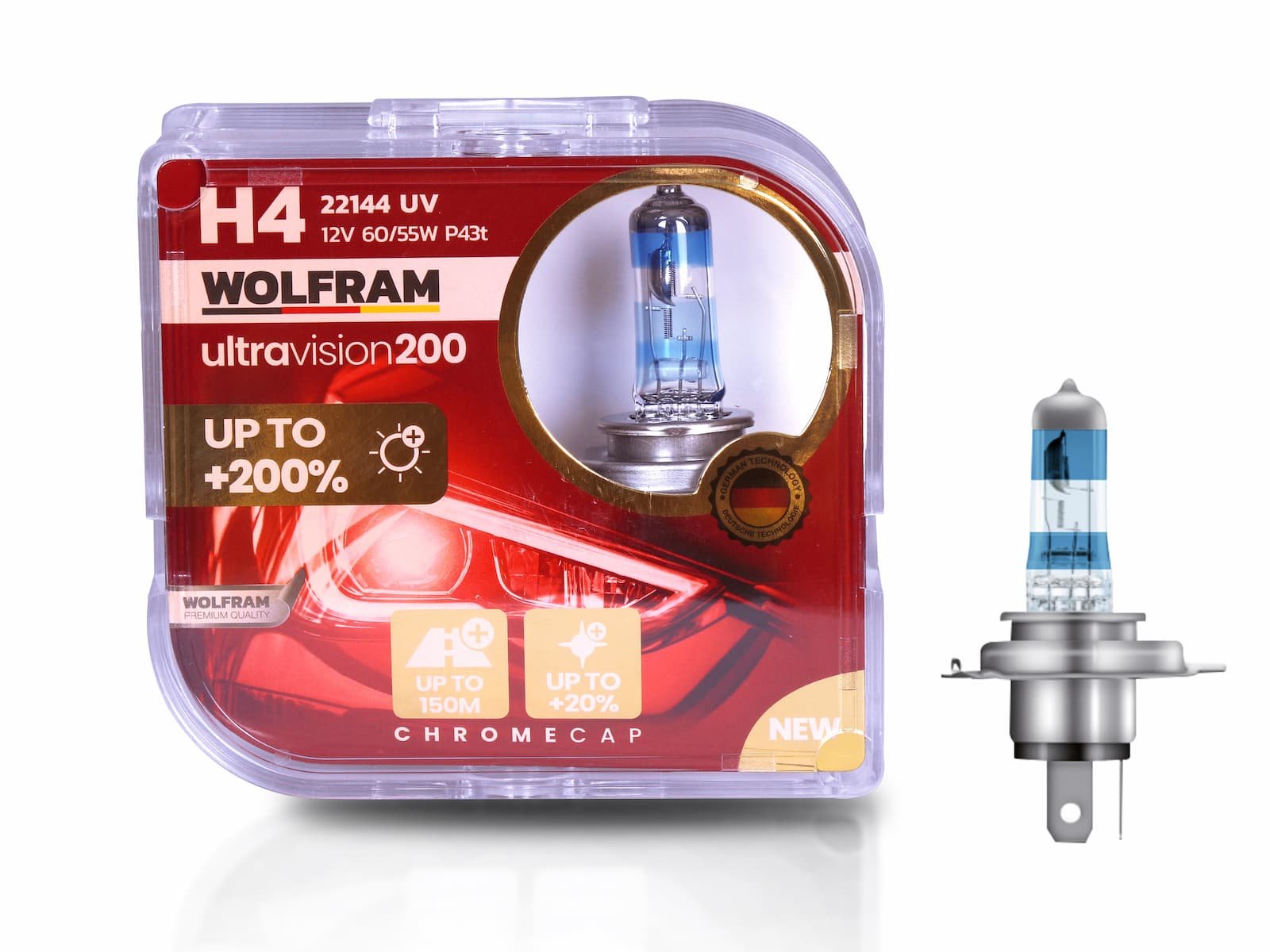 H4 Ampul Ultra Vision +%200 Fazla +%20 Beyaz Işık 12V 60/55W - WOLFRAM 22144 UV