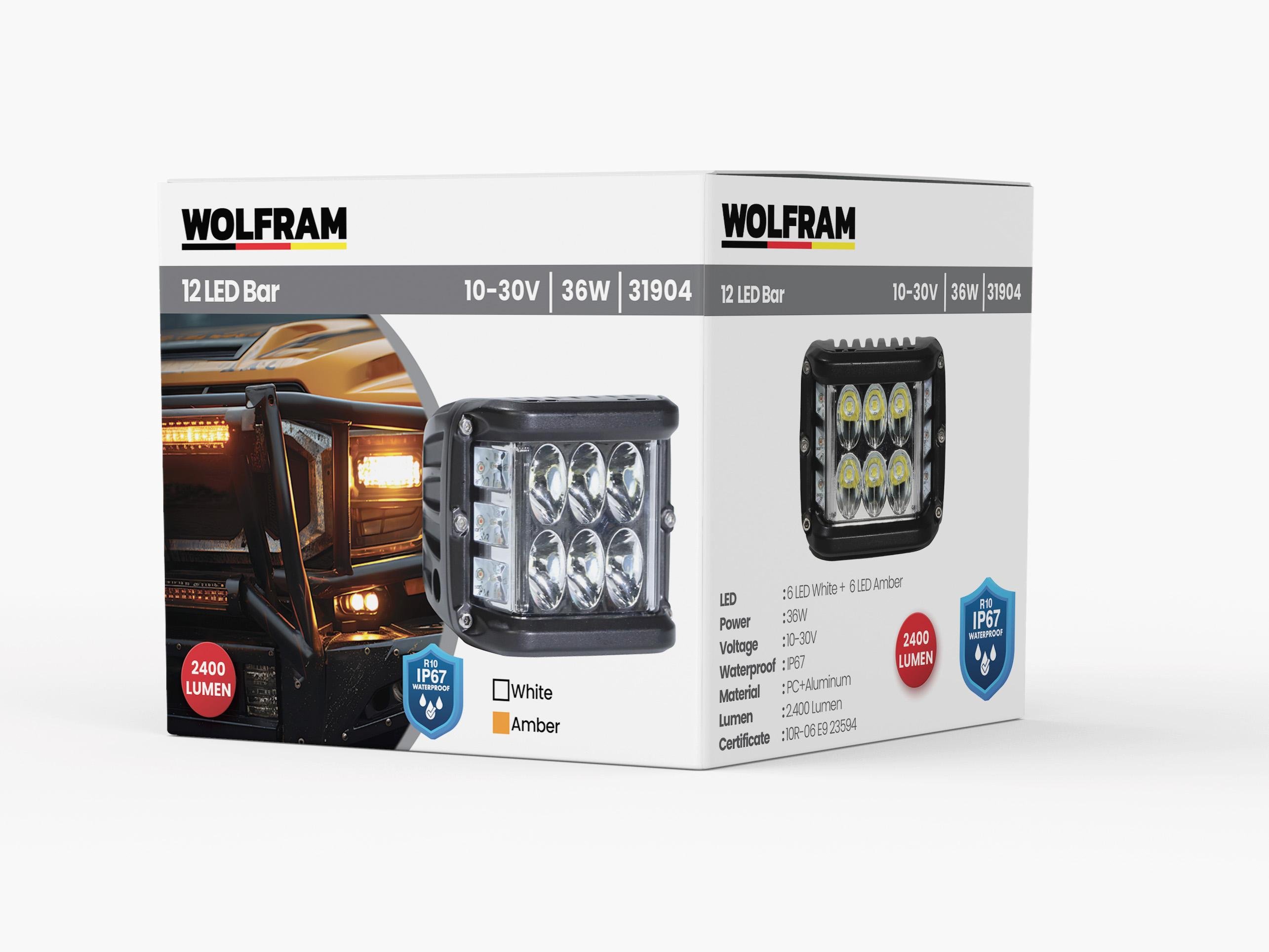 Led Kaput Üstü Off-road Lambası 6 Led Beyaz 6 Led Sarı Çakar Fonksiyonlu 10/30v E-belgeli 36w 31904