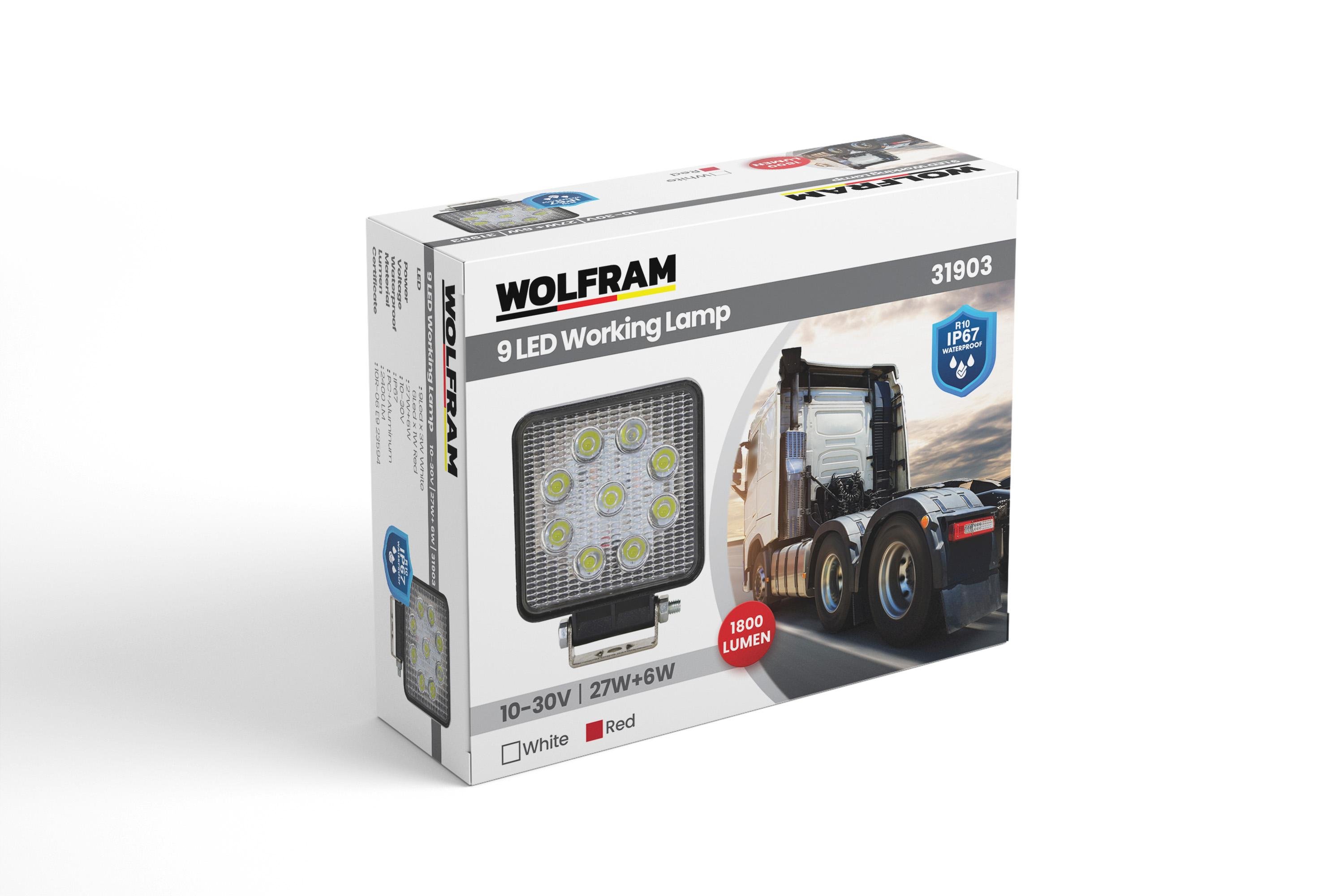 Led Kare Çalışma Lambası 9 Led Beyaz Işık Kırmızı Stop Fonksiyonlu 10/30v E-belgeli 27 6w 31903