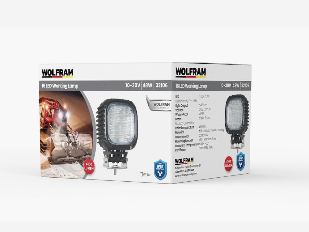 Led Kare Çalışma Lambası Ağır Hizmet 4.160 Lümen Flood 10/30V E-Belgeli 48W 32106