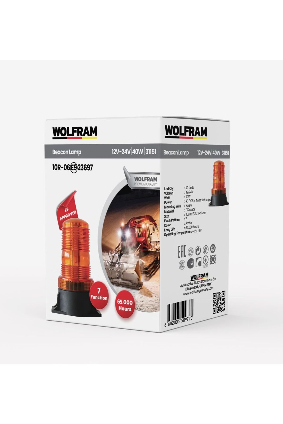 Led Tepe Döner İkaz Lambası 7 Fonksiyon 12V/24V E-Belgeli 40W - 31151