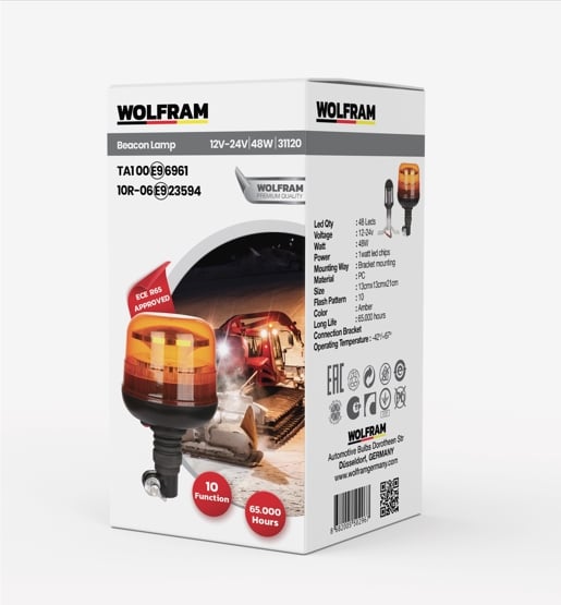 Led Tepe Döner İkaz Lambası Körük Bağlantılı 10 Fonksiyon 12/24V E-Belgeli 48W