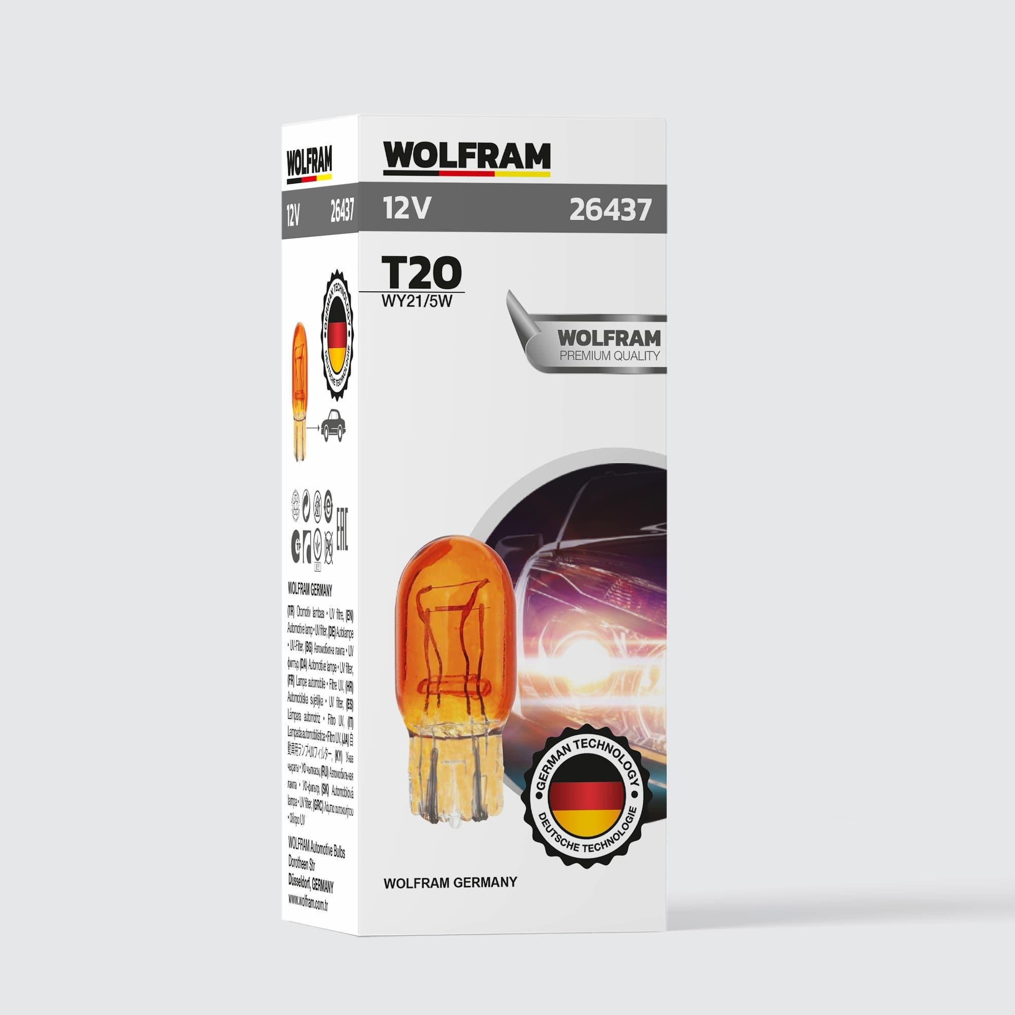 T20 Ampul T20 Jumbo Dipsiz Ampul Çiftli Sarı 12V 21/5W (10 Adet)- WOLFRAM 26437