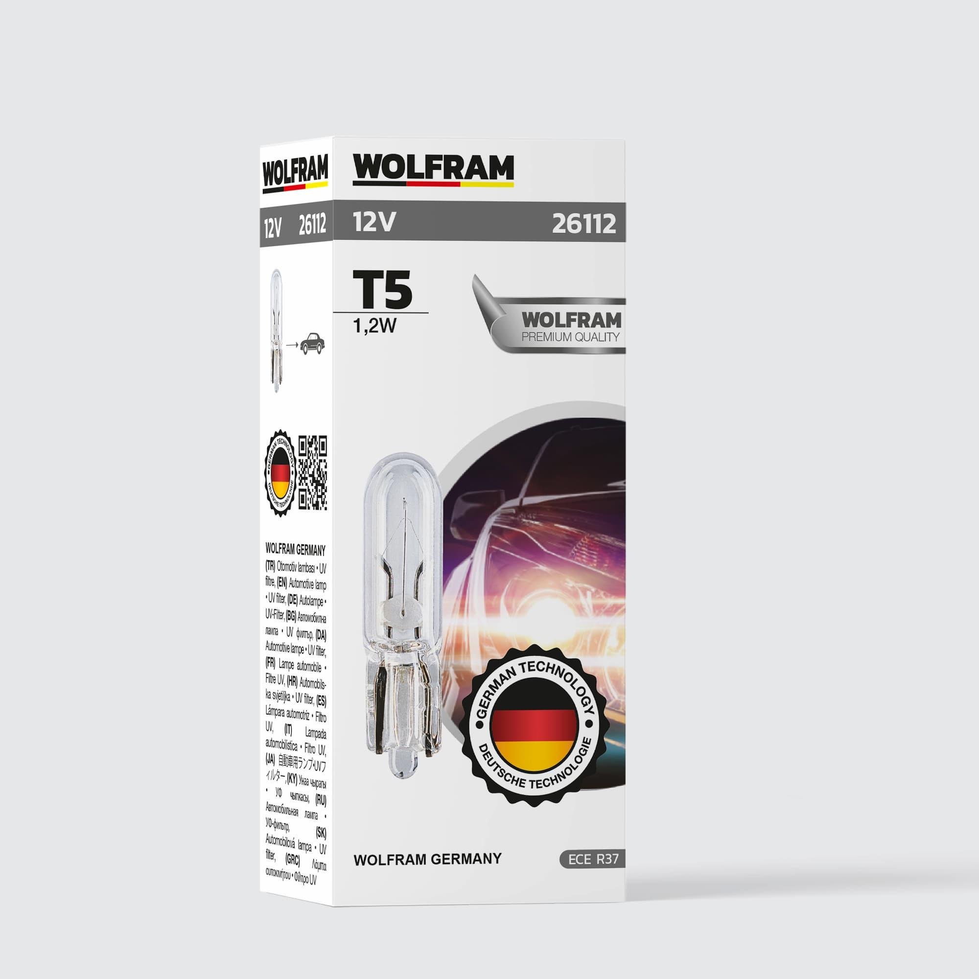 T5 Ampul T5 Küçük Dipsiz Ampul 12V 1,2W (10 Adet) - WOLFRAM 26112
