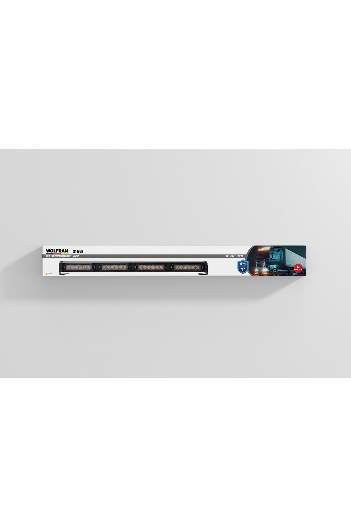 WOLFRAM YUVARLAK LED İKAZLI TEPE LAMBASI 14 FONKSİYONLU E BELGELİ 10/30V (24W-61CM)