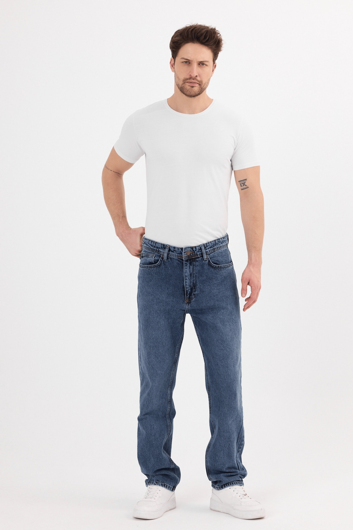 Erkek Baggy Jean Pantolon | Mavi Kar Yıkama - B48212