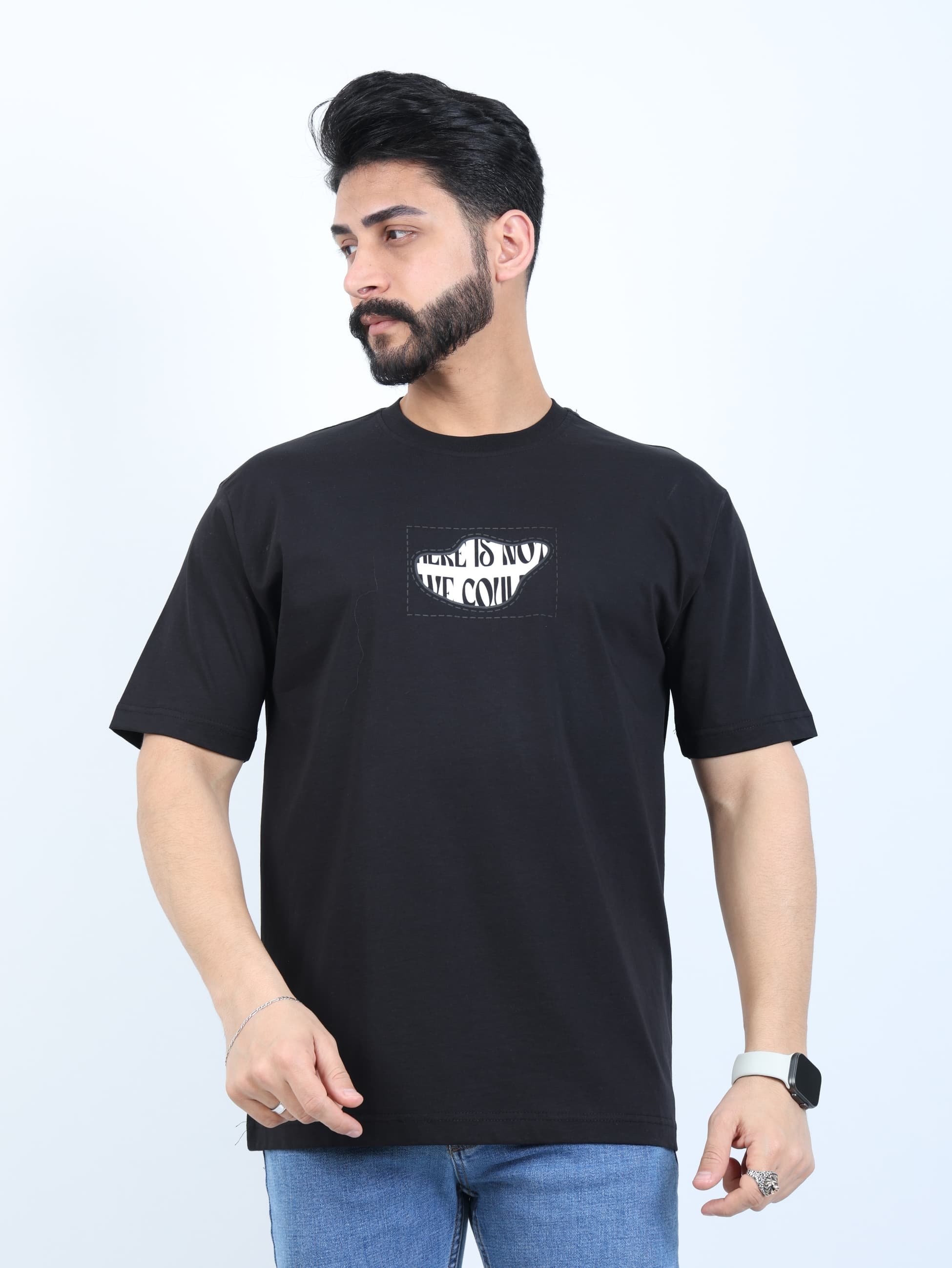 Erkek Bisiklet Yaka Baskılı Oversize Tişört
