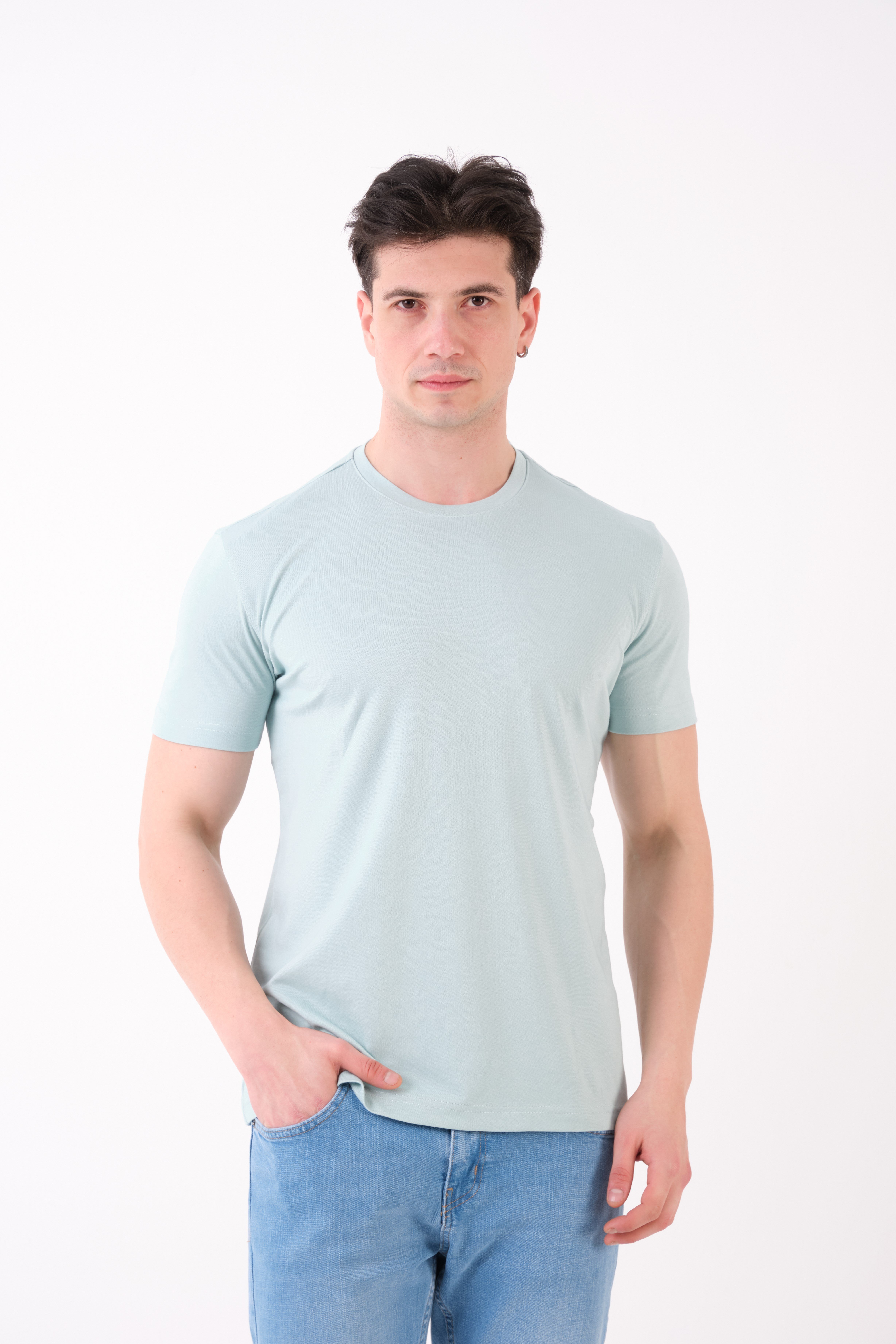 Erkek Bisiklet Yaka Slim Fit Basic T-Shirt | Günlük Tişört