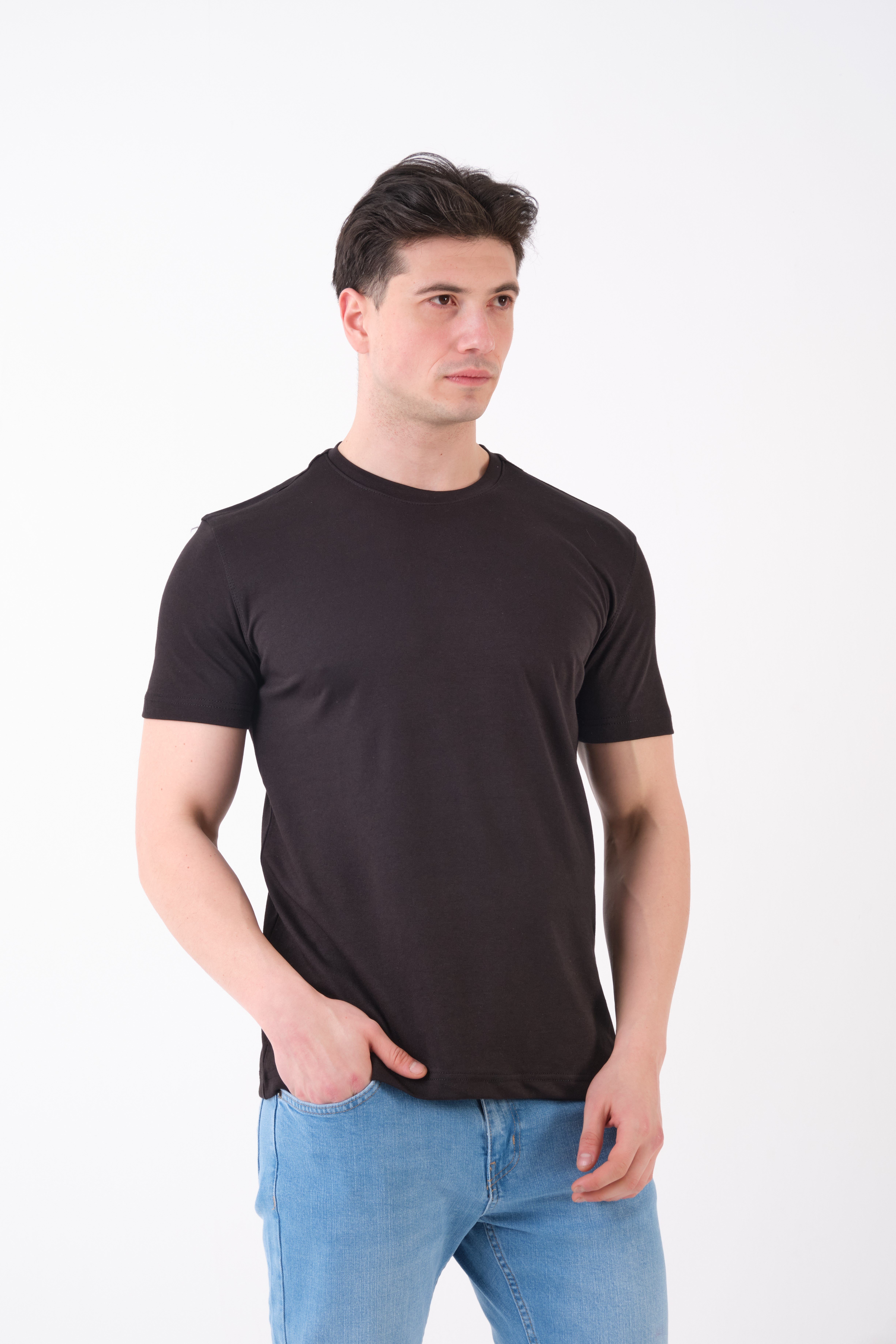 Erkek Bisiklet Yaka Slim Fit Basic T-Shirt | Günlük Tişört