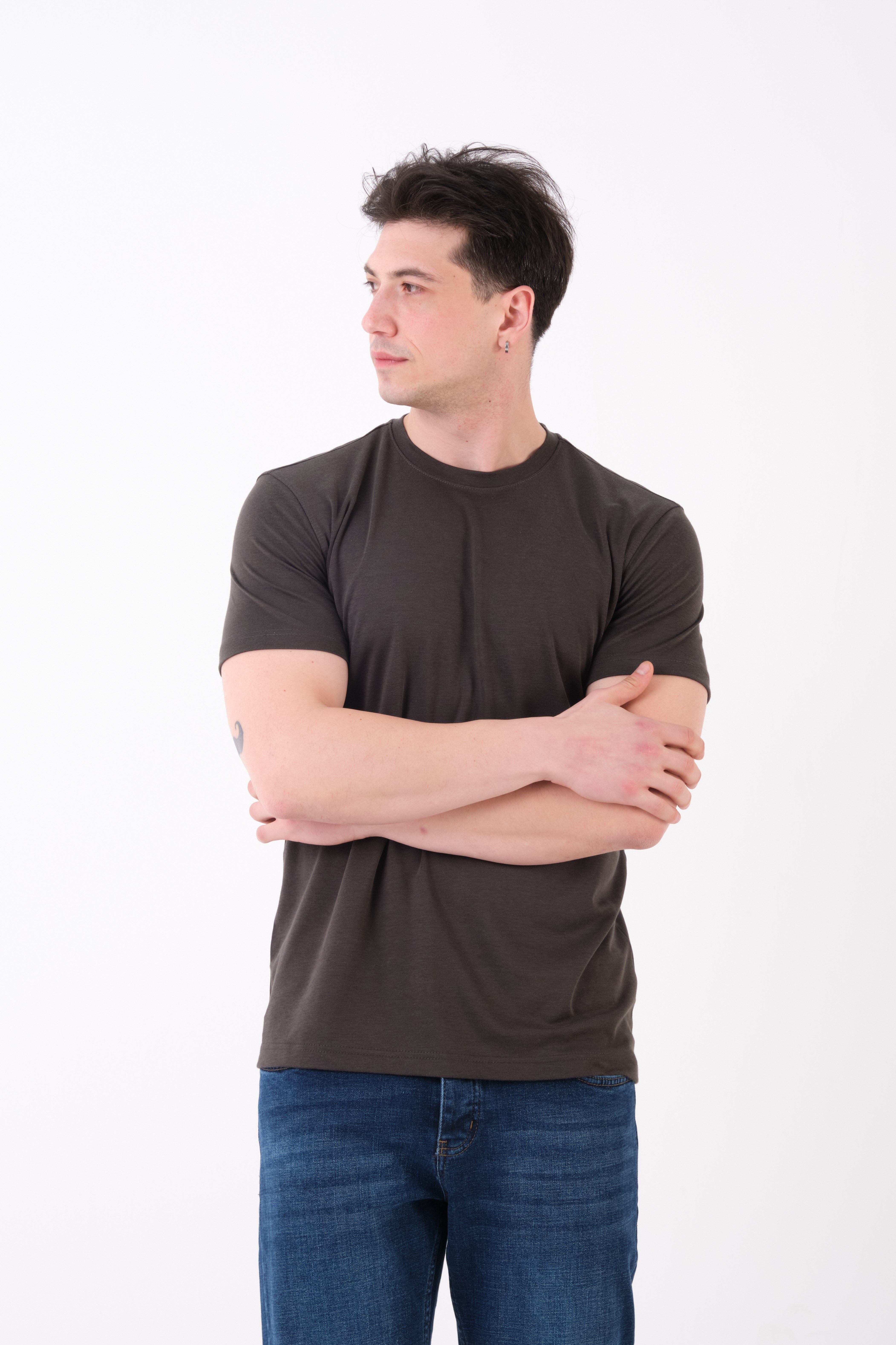 Erkek Bisiklet Yaka Slim Fit Basic T-Shirt | Günlük Tişört