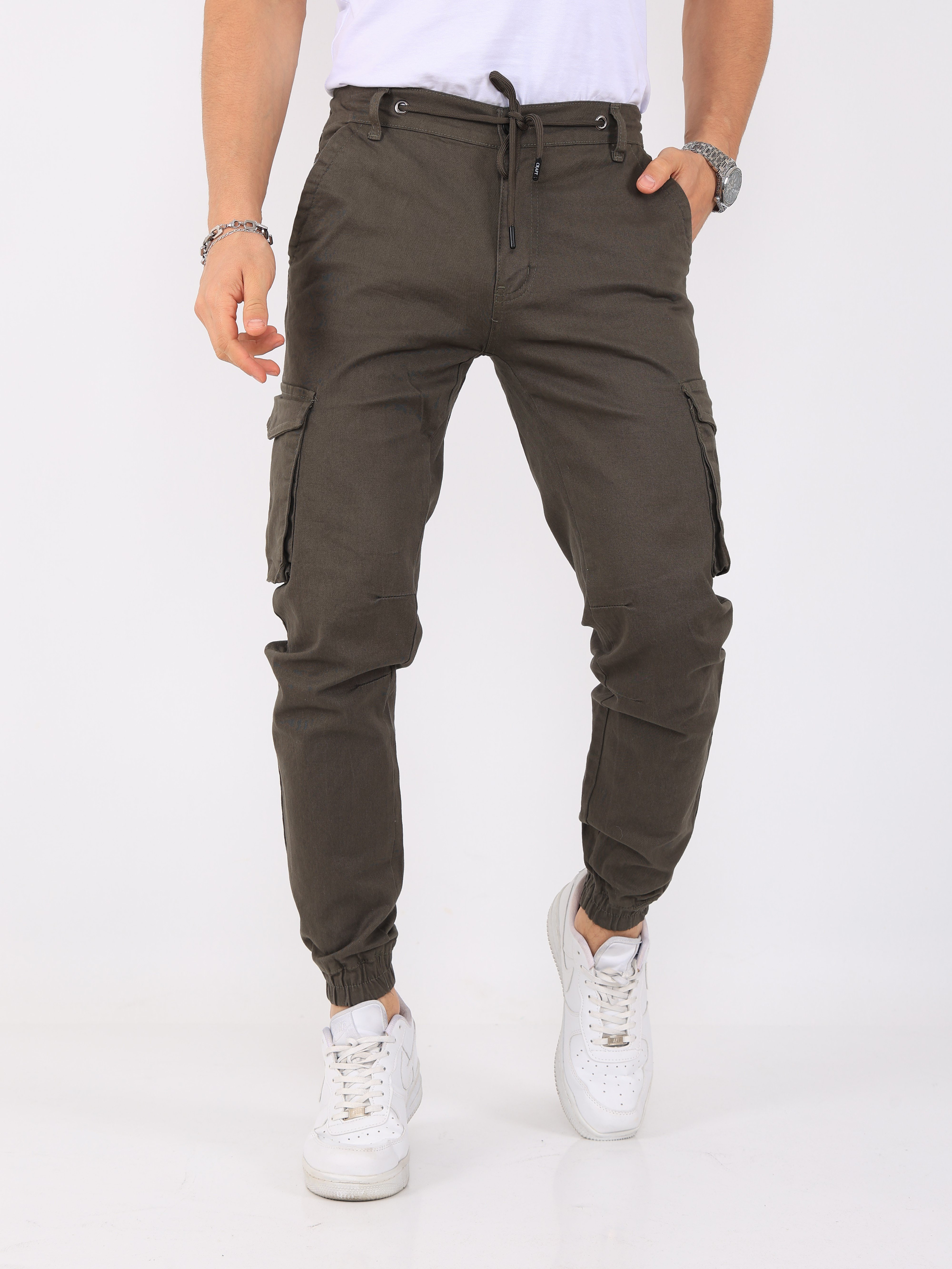 Erkek Kargo Cepli Lastik Paça Gabardin Jogger Pantolon