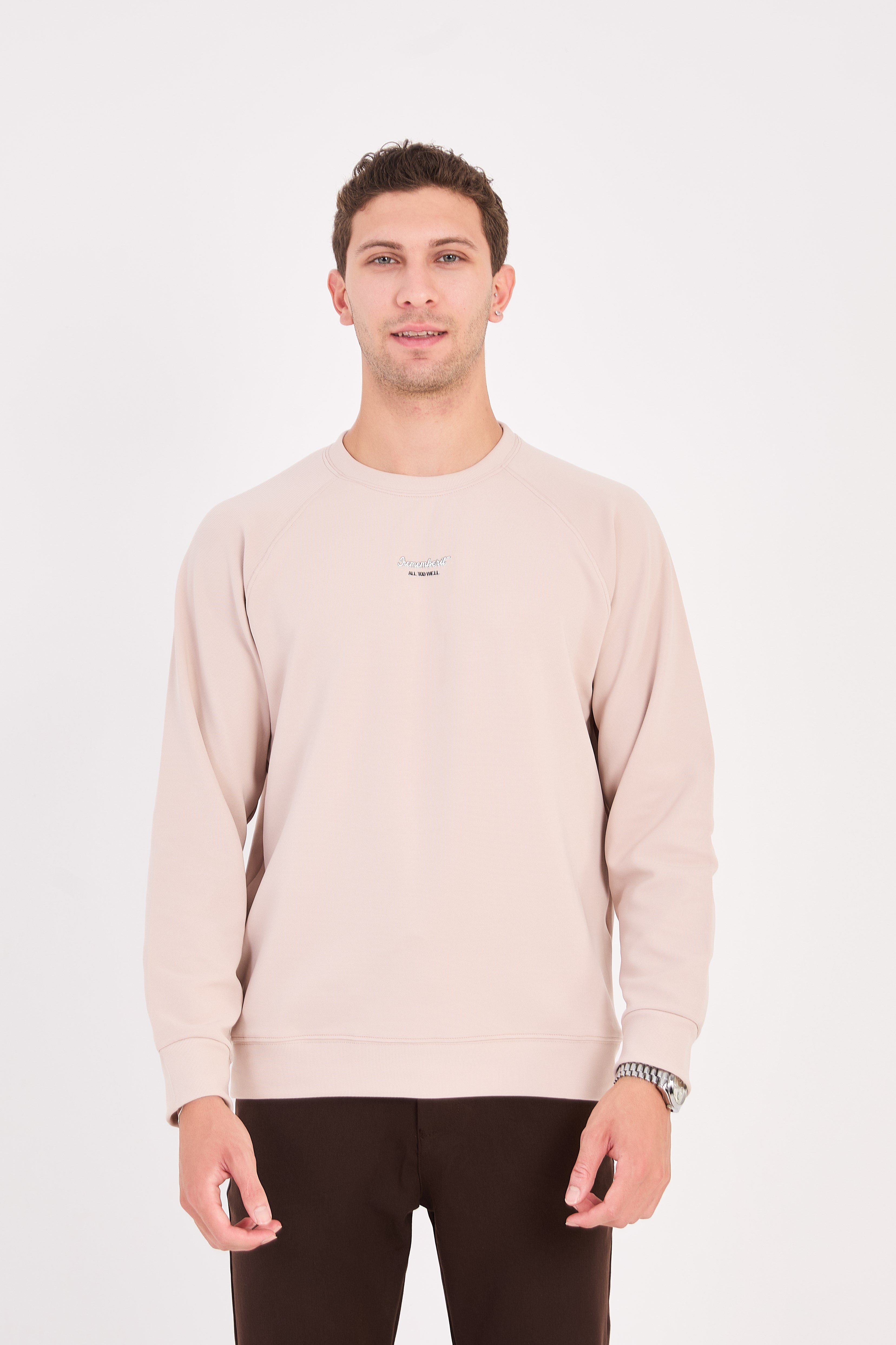 Erkek Minimal Baskılı Fitilli Sweatshirt - R2601