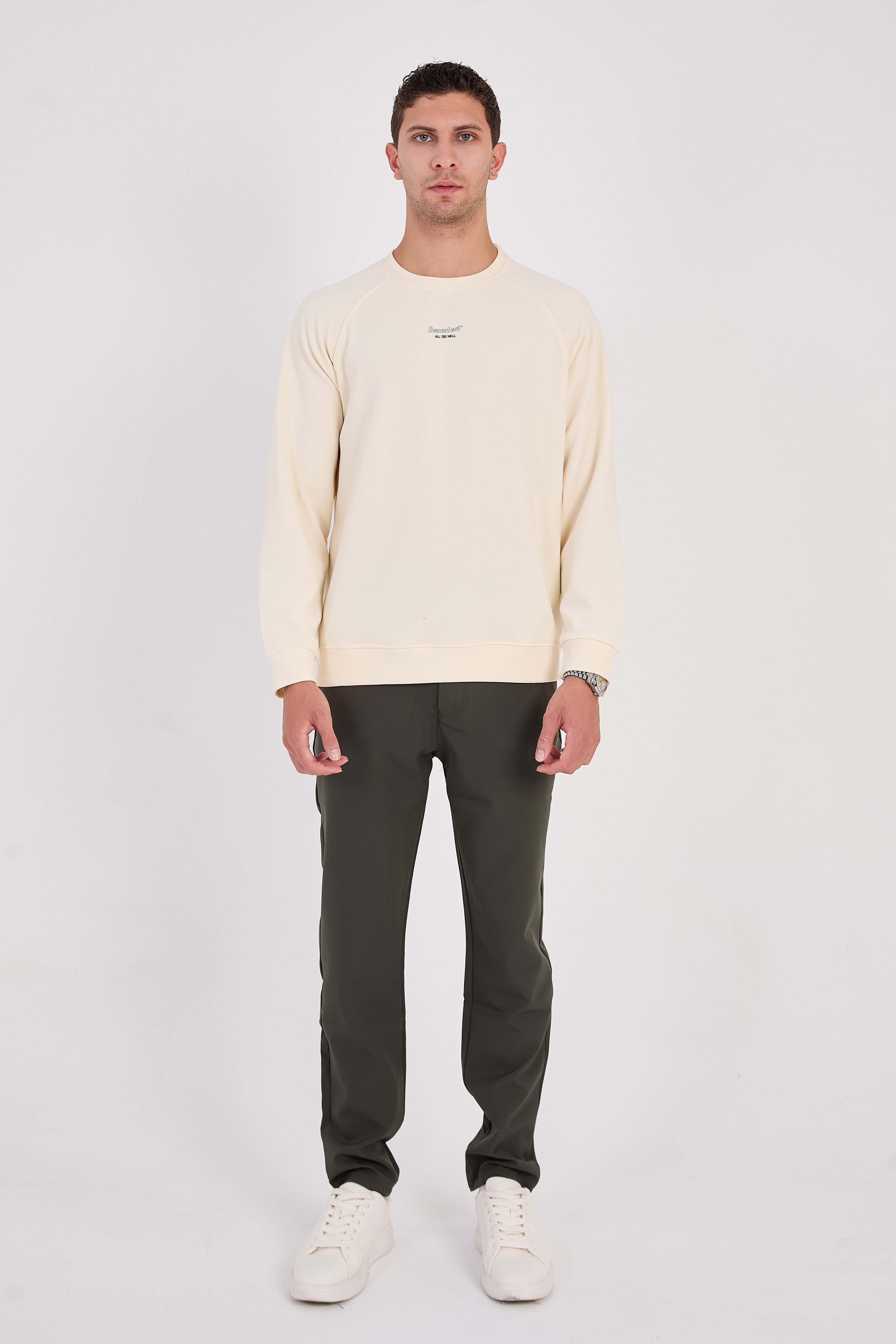 Erkek Minimal Baskılı Fitilli Sweatshirt - R2601