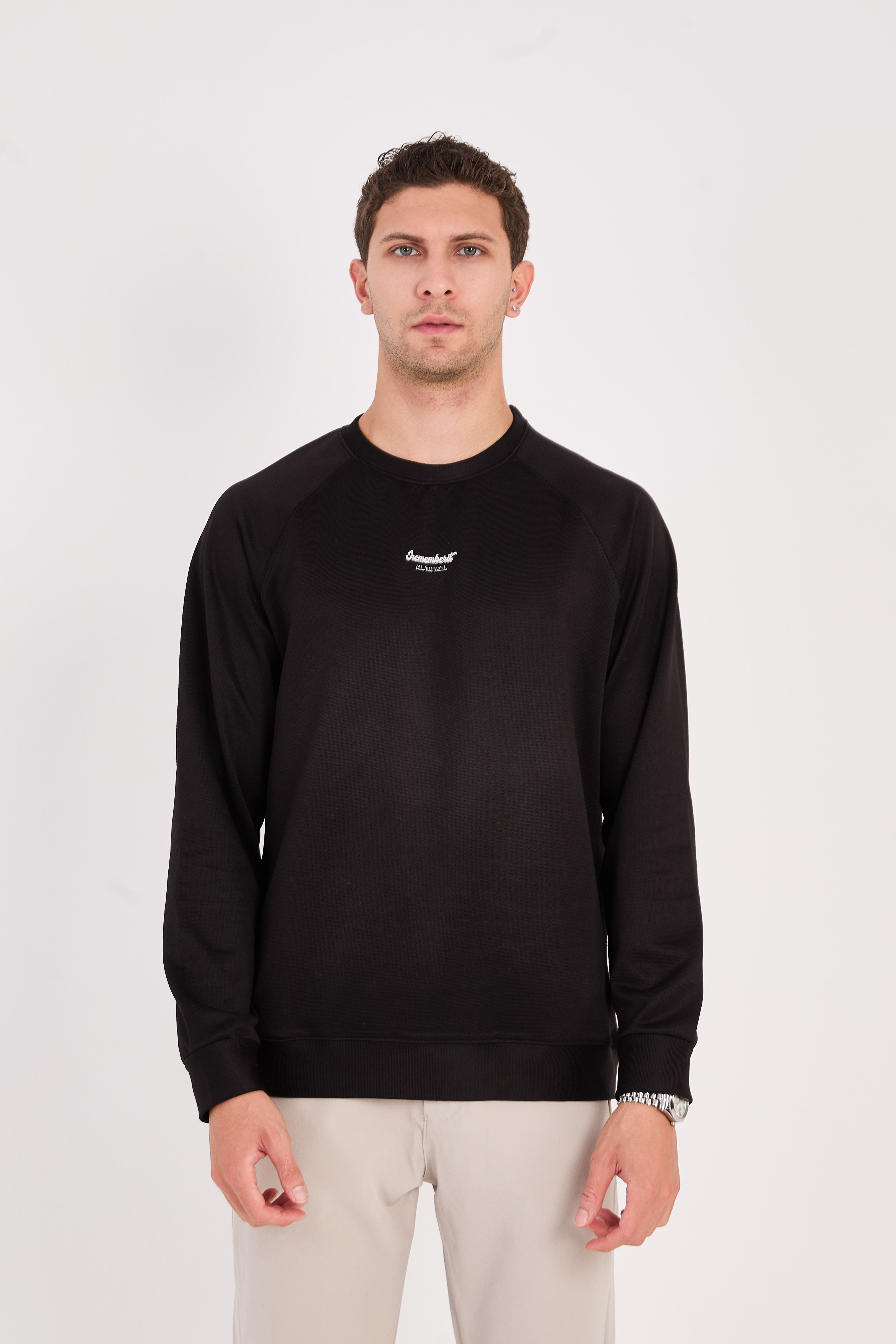 Erkek Minimal Baskılı Fitilli Sweatshirt - R2601