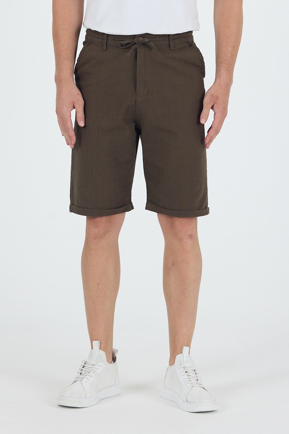 Erkek Slim Fit Keten Chino Şort