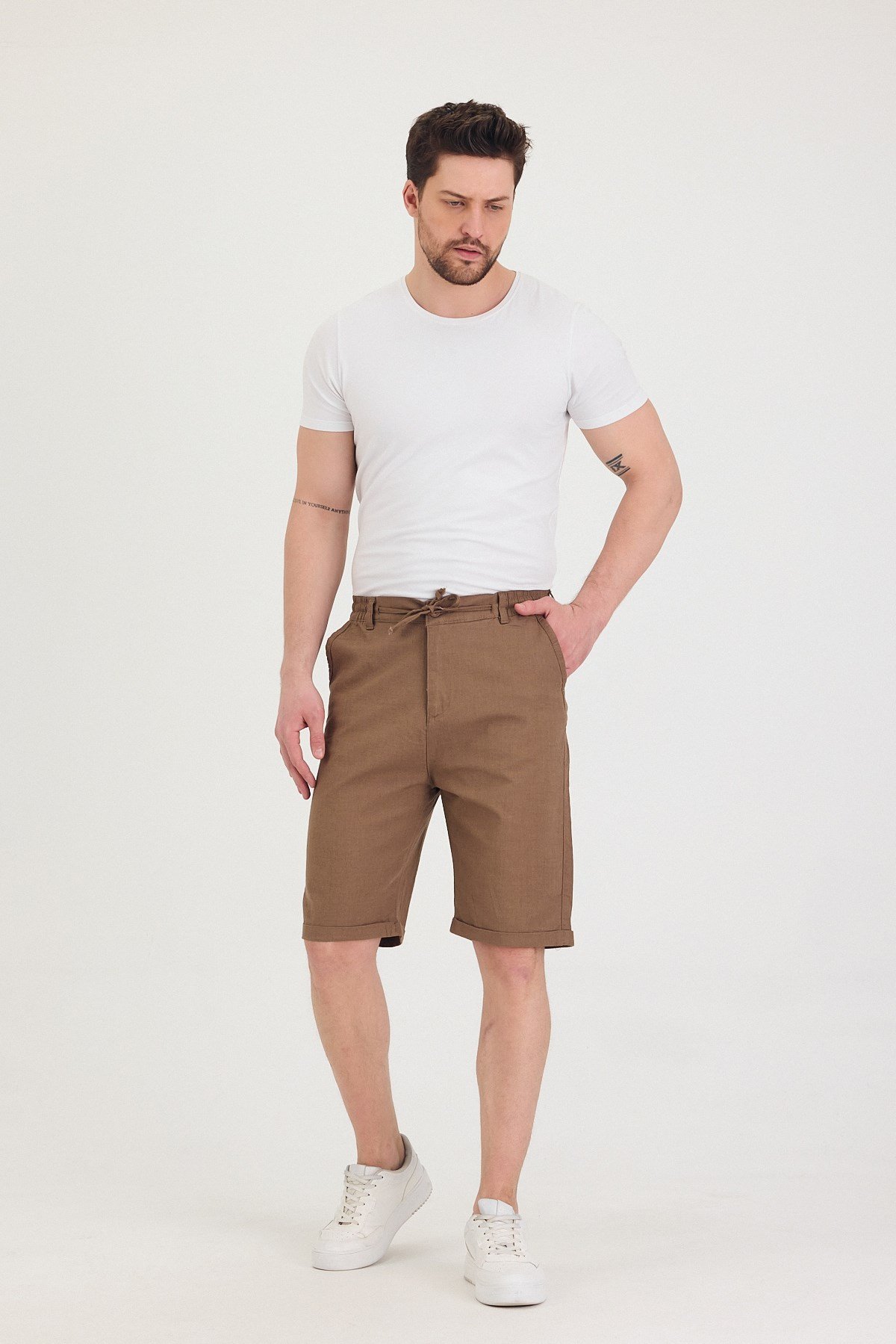 Erkek Slim Fit Keten Chino Şort