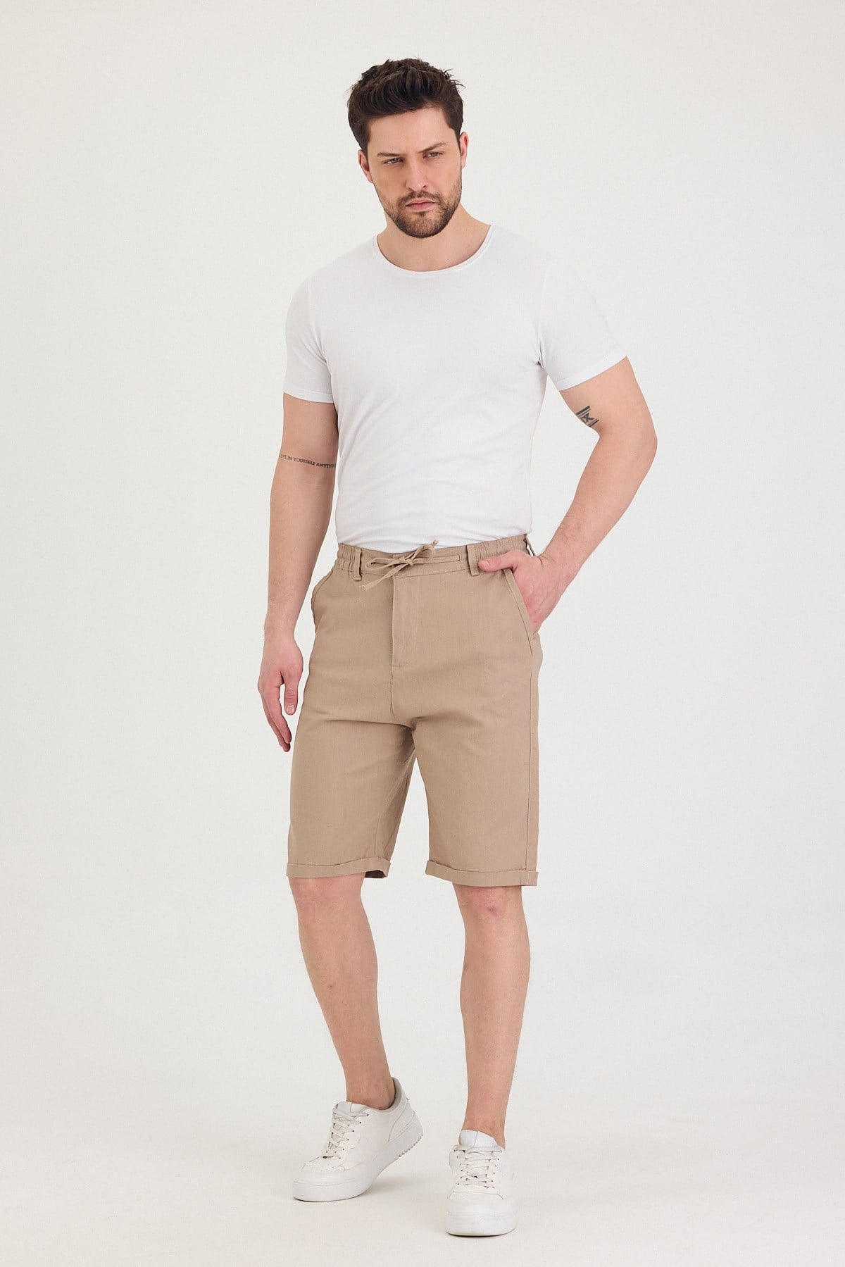 Erkek Slim Fit Keten Chino Şort