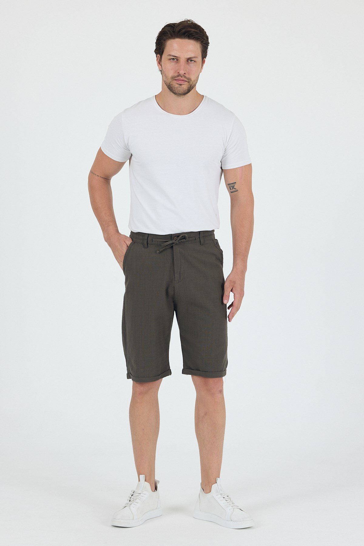 Erkek Slim Fit Keten Chino Şort