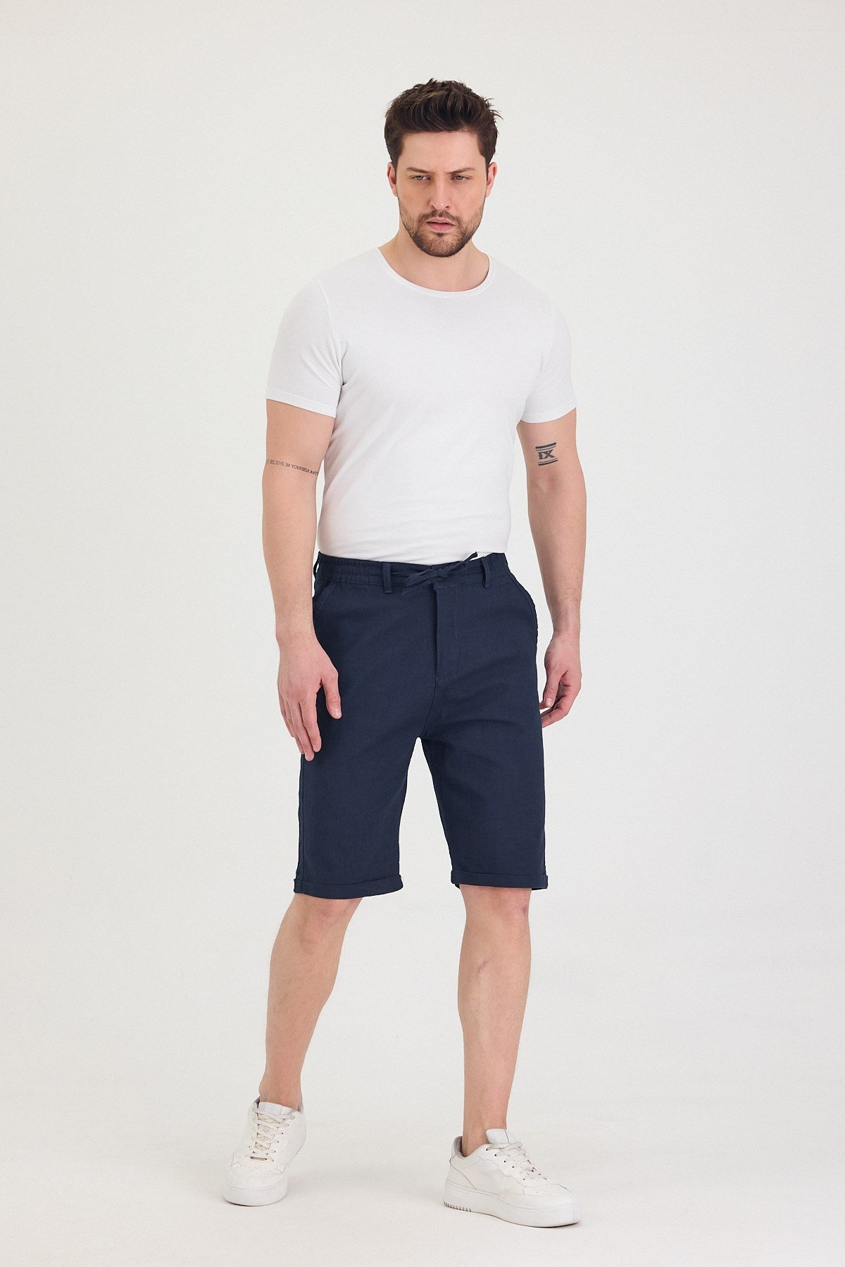 Erkek Slim Fit Keten Chino Şort