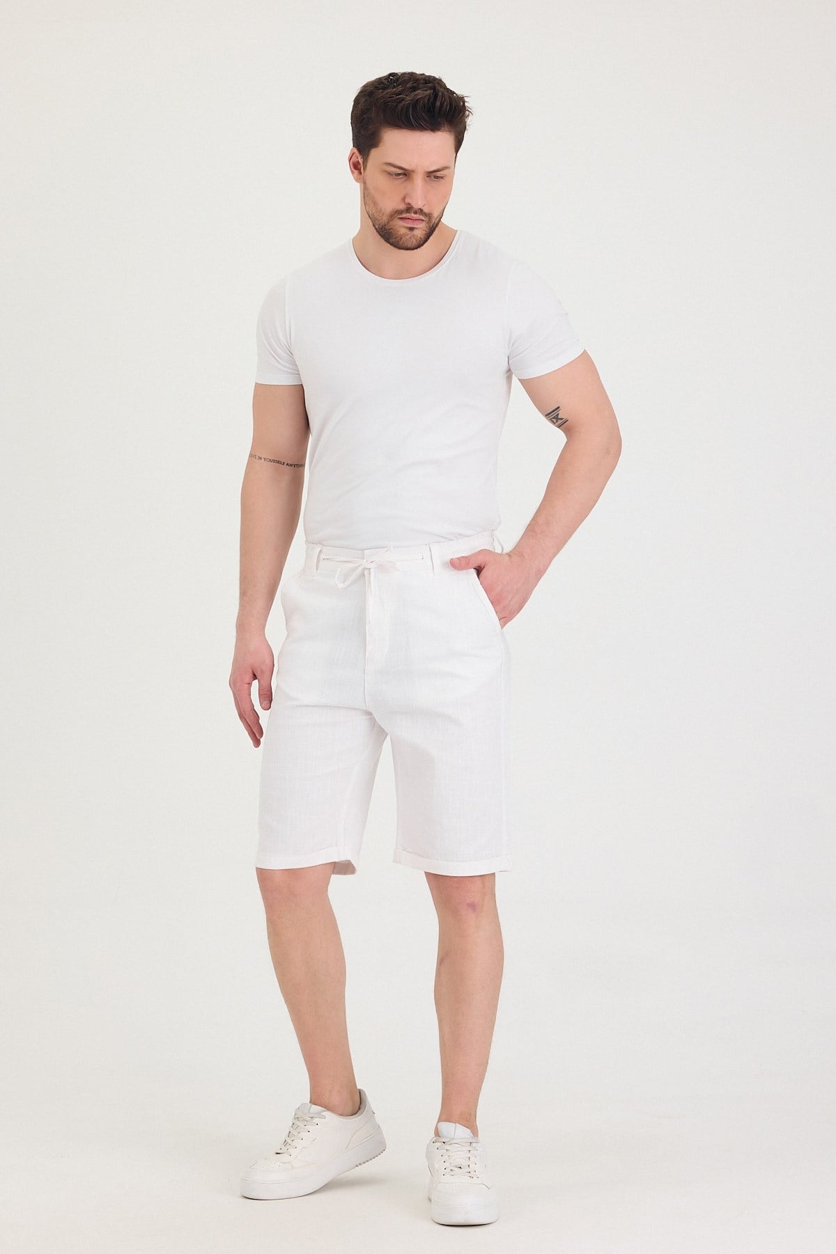 Erkek Slim Fit Keten Chino Şort