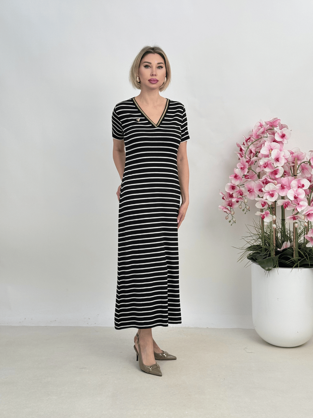 ELBİSE26Y-1113MISSBLUEBELLEViskon Çizgili Elbise