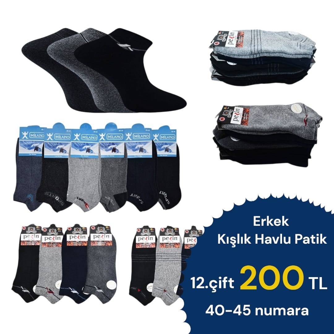 12 Çift Erkek Kışlık Patik Çorap 