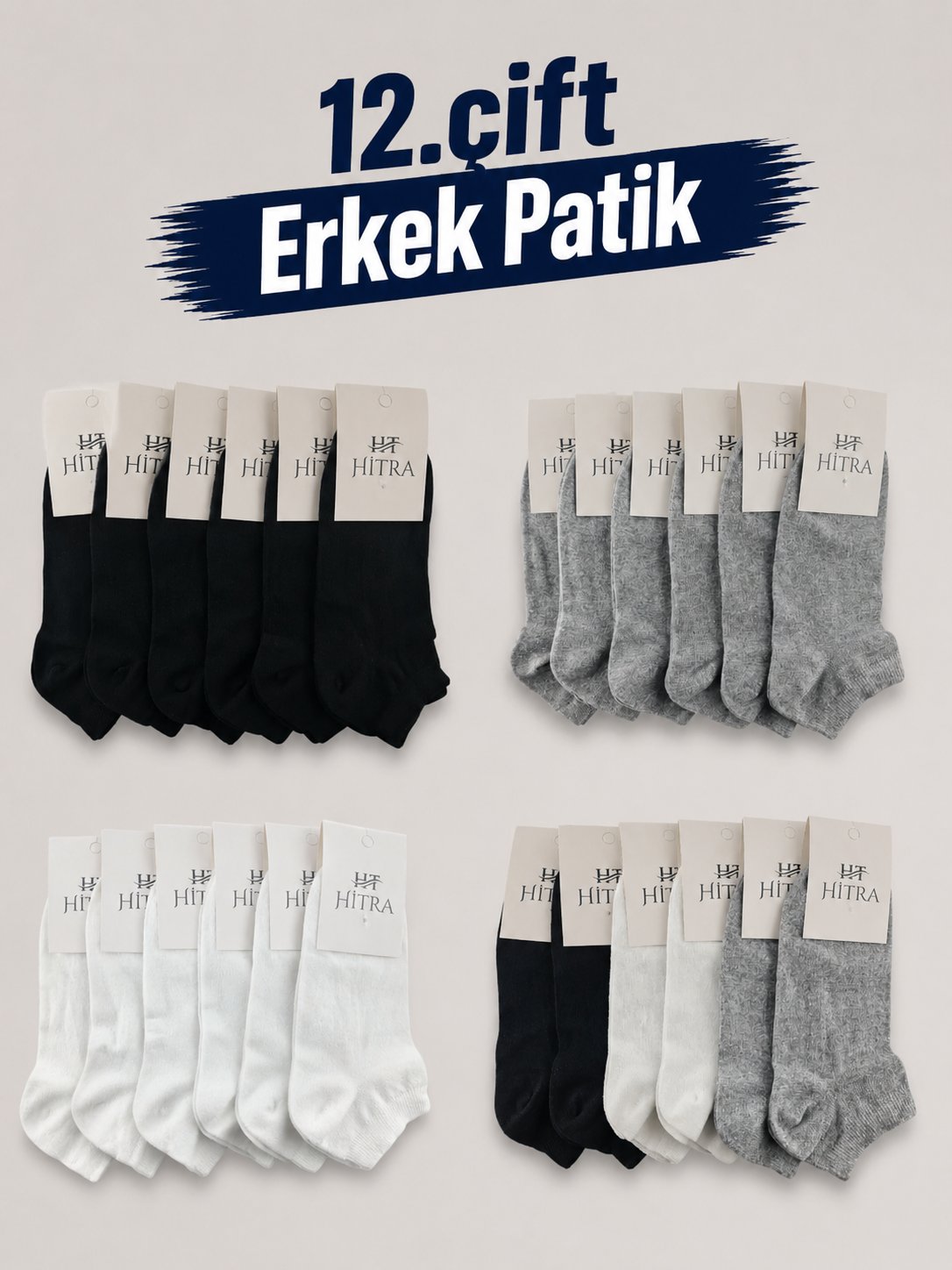 12 Çift Erkek Patik Çorap 