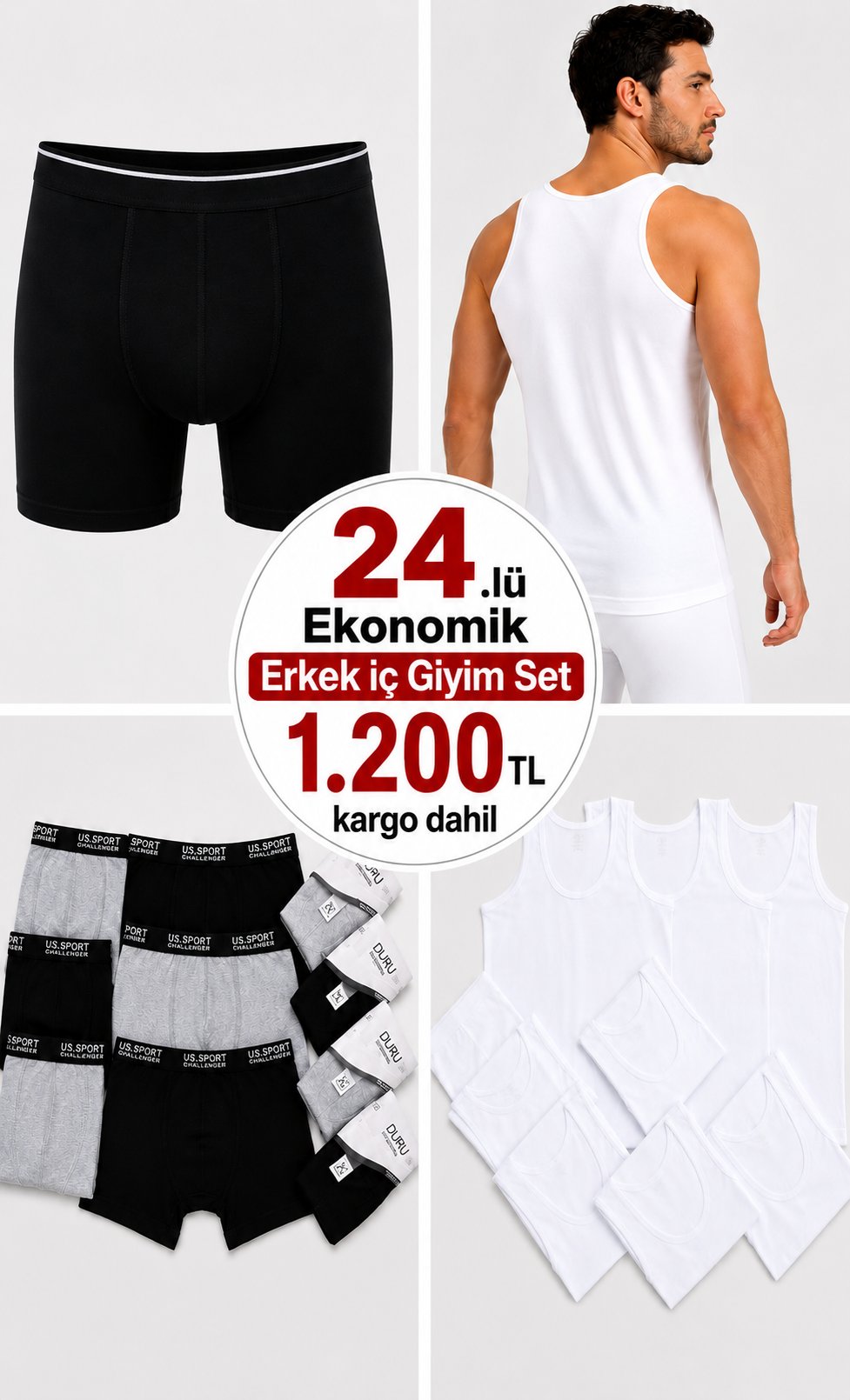 24 parça Erkek iç Giyim Set Beyaz