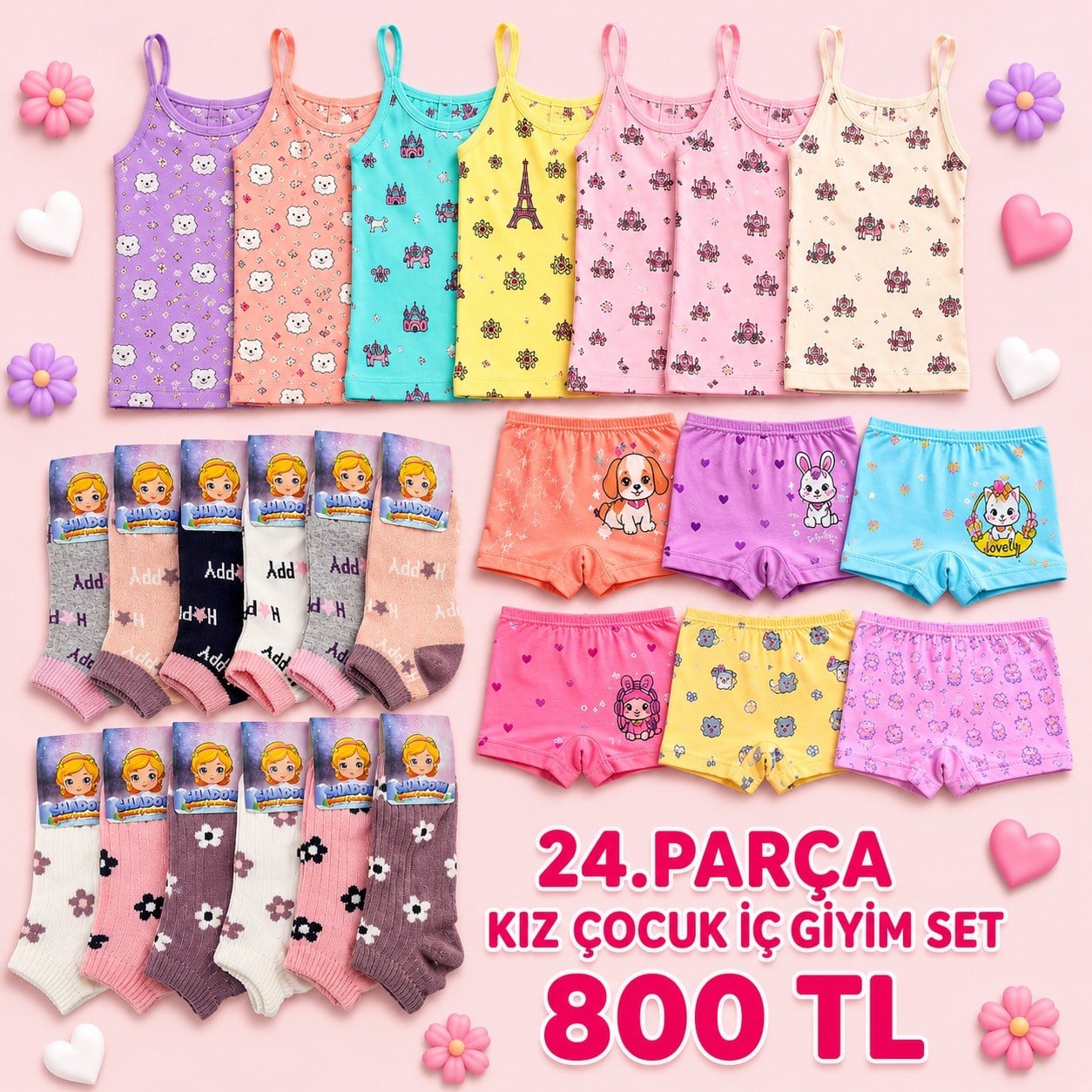 24 parça Kız Çocuk iç Giyim Set
