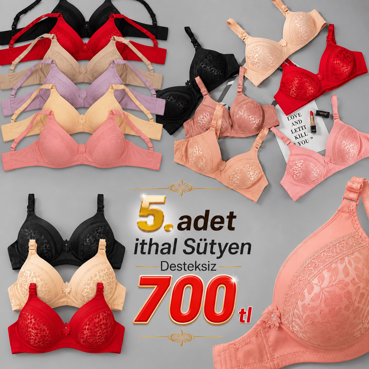 5 li Desteksiz İthal Sütyen Takımı
