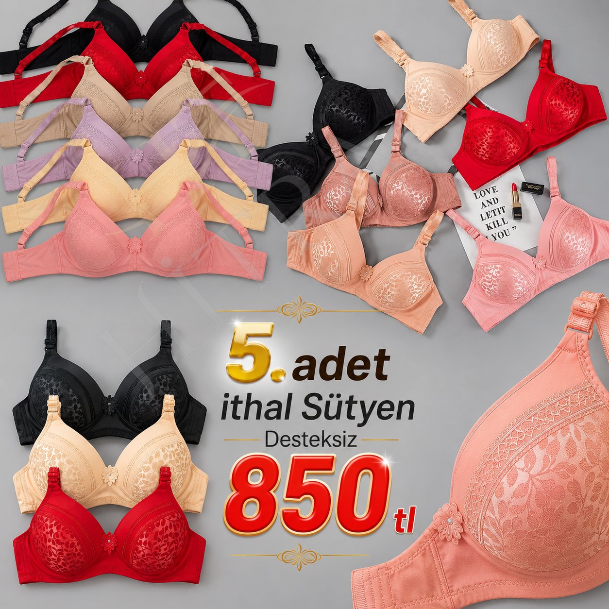 5 li Desteksiz İthal Sütyen Takımı