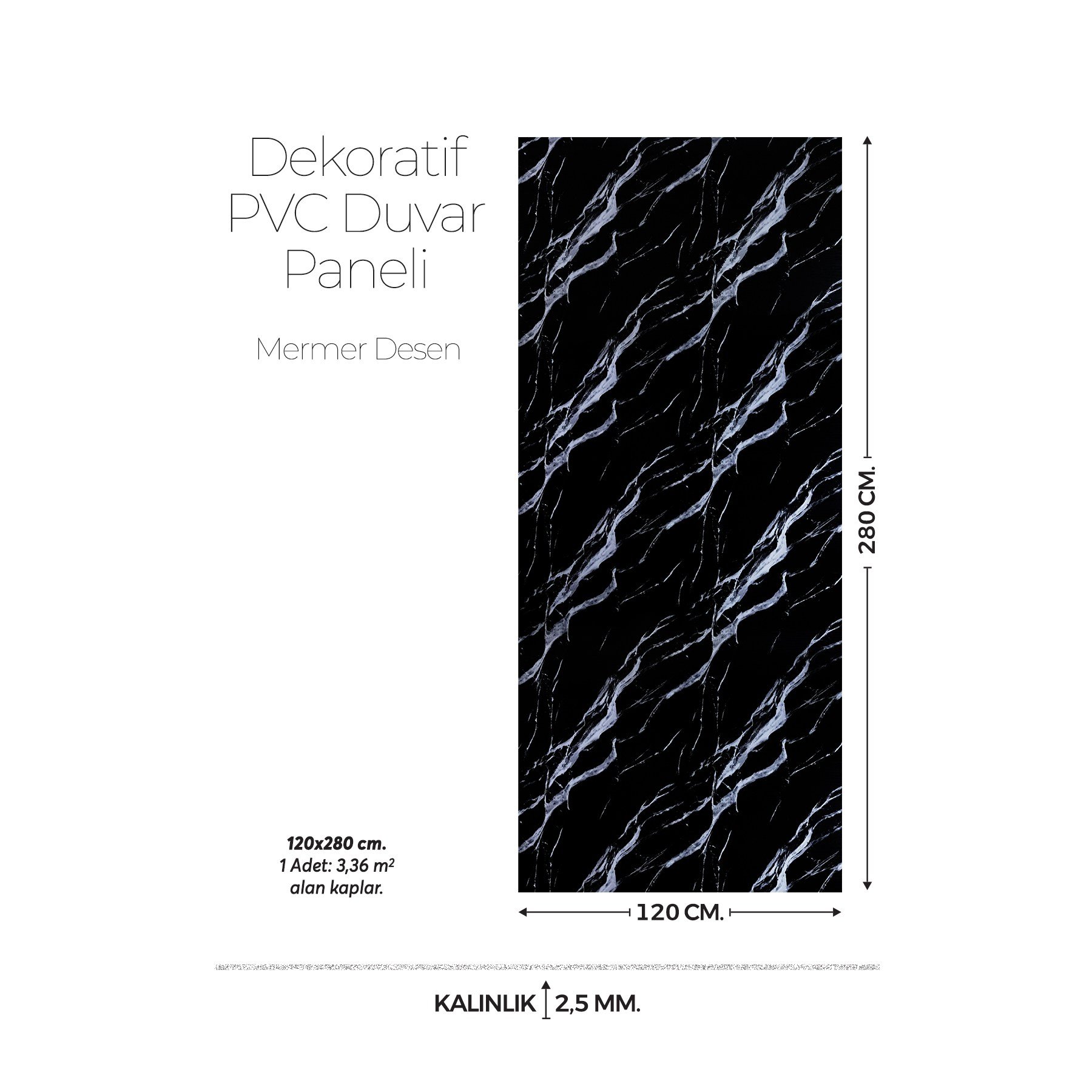 120 Cm x 280 Cm Duvar Paneli,salon,duvar,tv Ünitesi-Siyah Mermer Desen