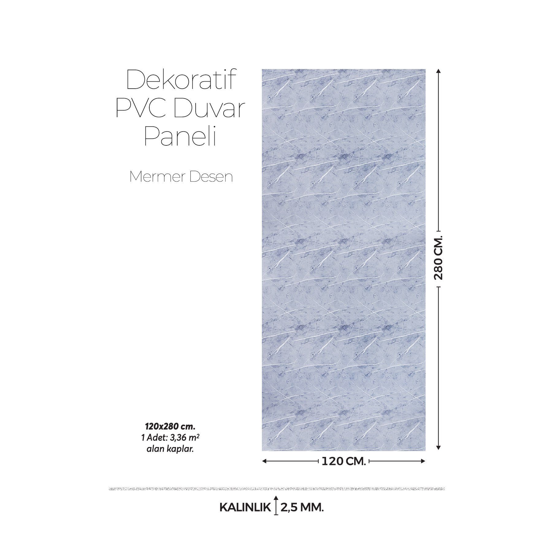 120 Cm x 280 Cm Duvar Paneli,salon,duvar,tv Ünitesi-Gri Mermer Desen