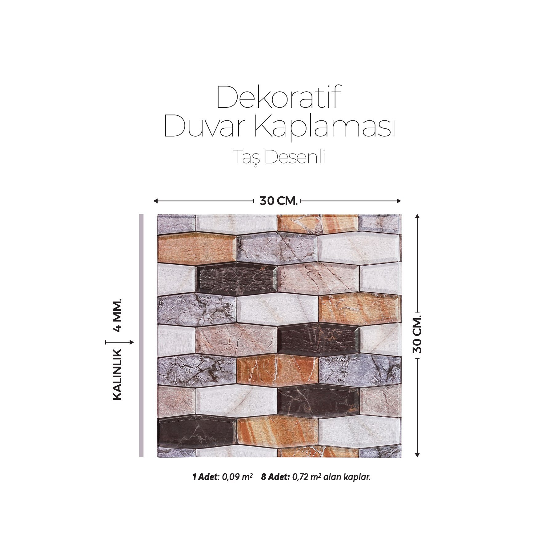30X30 cm Kendinden Yapışkanlı Duvar,banyo,tezgah Arası Kaplama Kahve Taş Desen