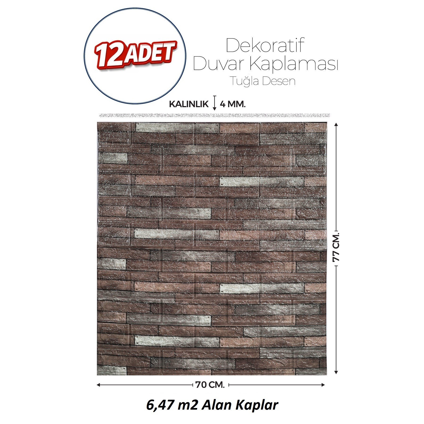 Brano 70X77 cm Kendinden Yapışkanlı Kabartmalı, Koyu Kahve Kiremit Desenli duvar kaplama