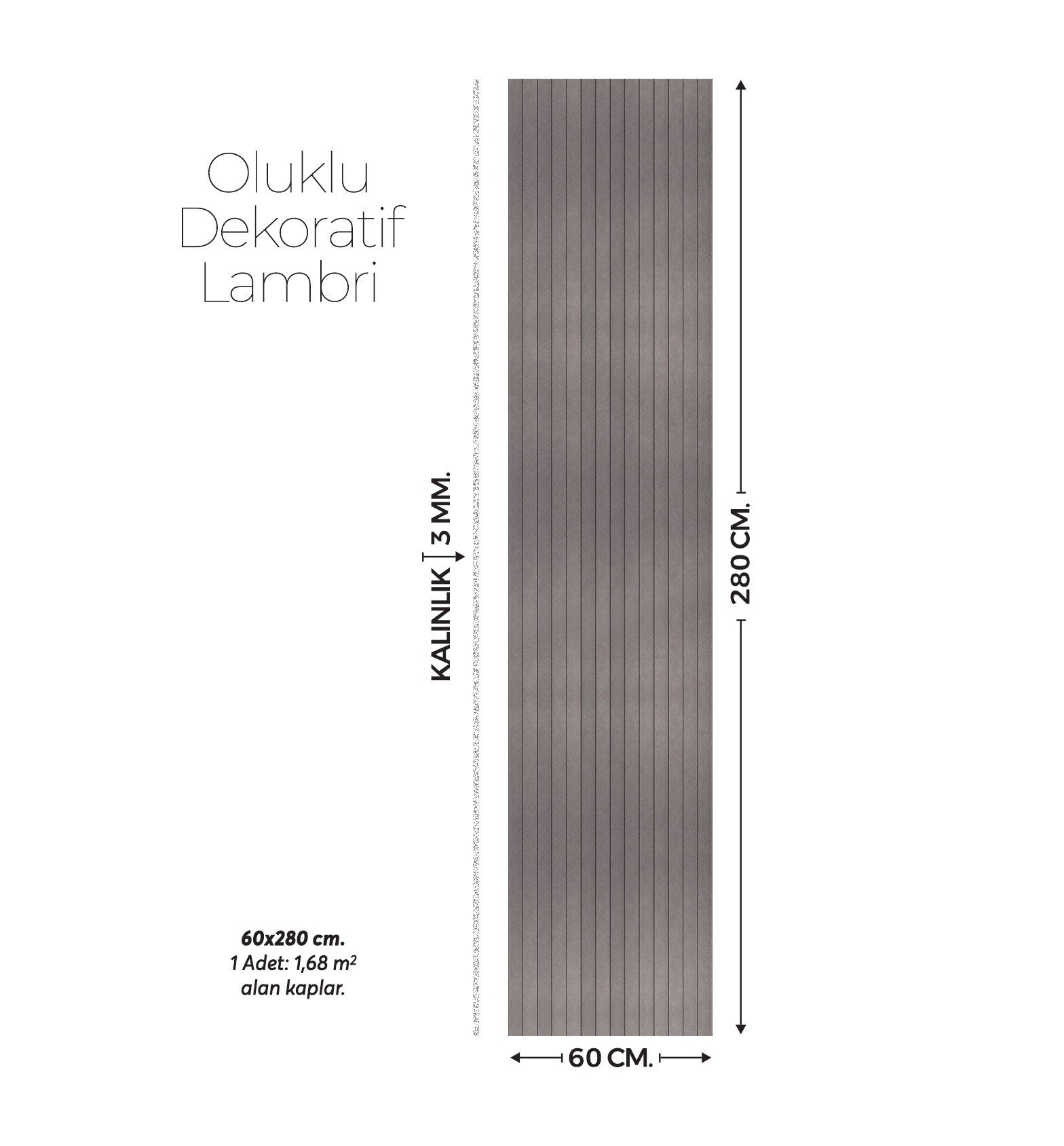 Brano Antrasit Desenli Duvar Lambiri 60x280 Cm-Kendinden Yapışkanlı