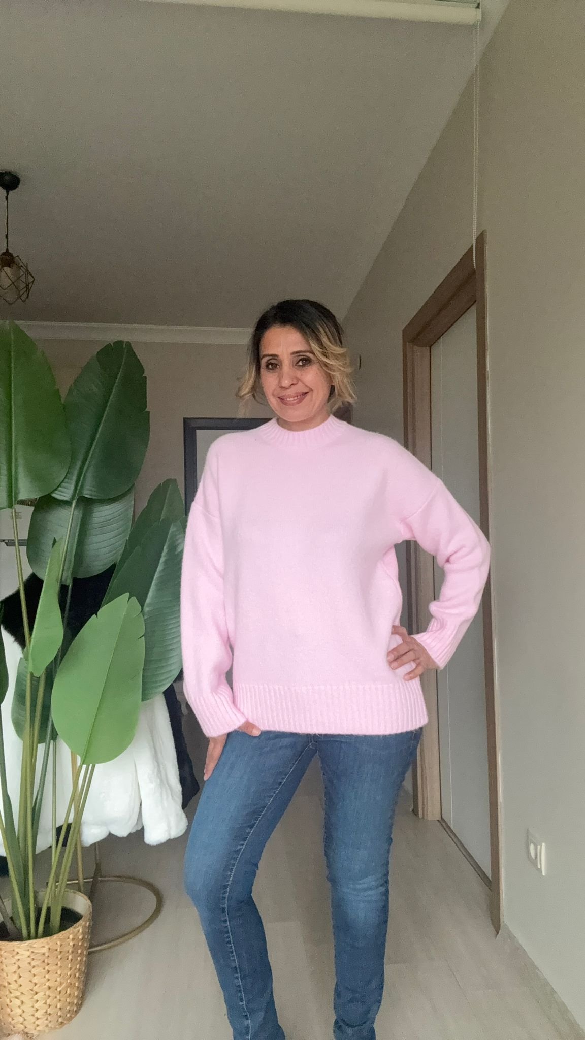 Pudra Pembe Yarım Balıkçı Triko Kazak